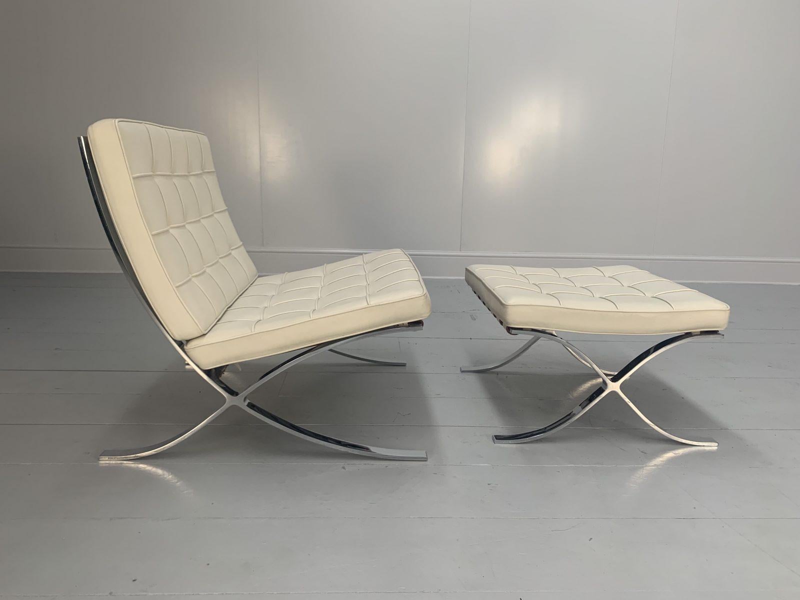 Knoll Studio “Barcelona” Lounge Chair & Ottoman” Suite in Ivory Leather 2
