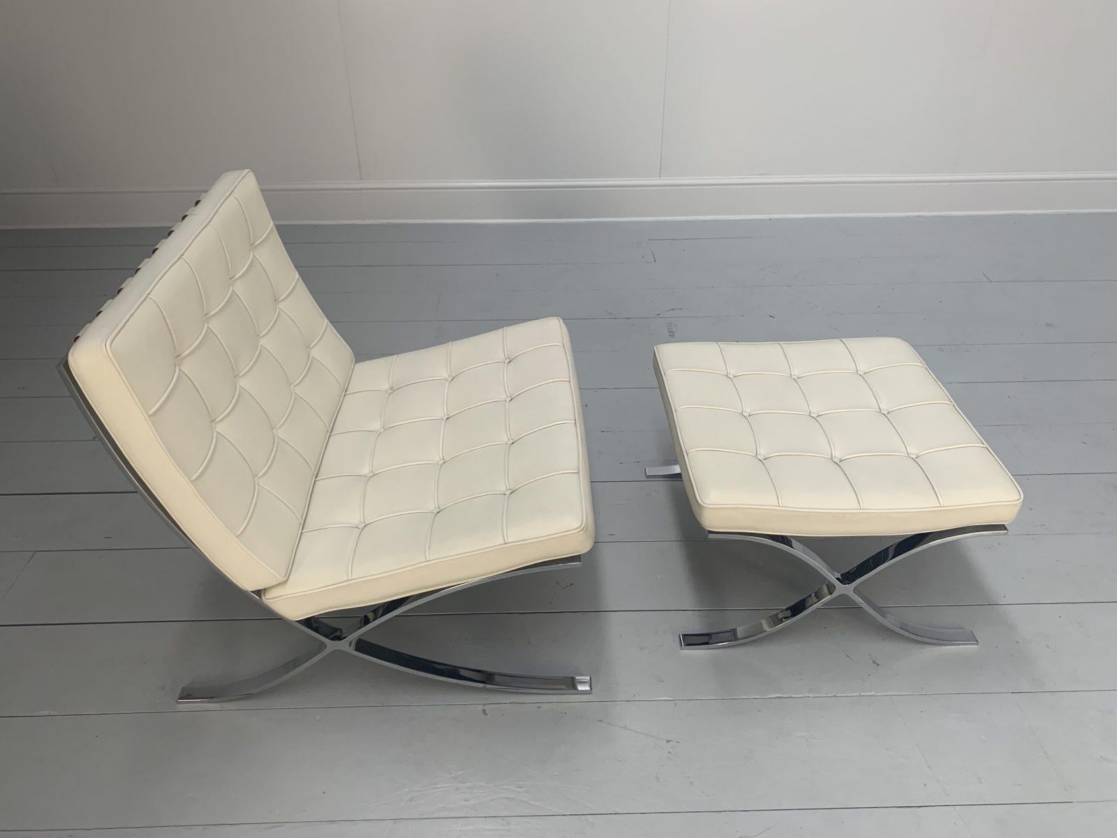Knoll Studio “Barcelona” Lounge Chair & Ottoman” Suite in Ivory Leather 5