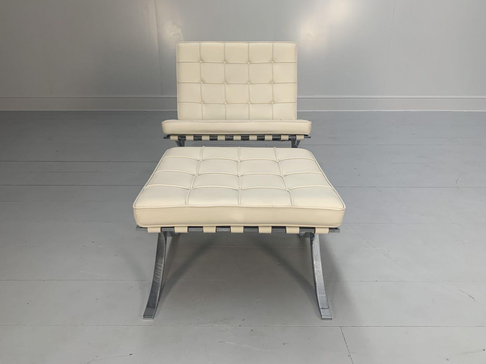 Knoll Studio “Barcelona” Lounge Chair & Ottoman” Suite in Ivory Leather 1
