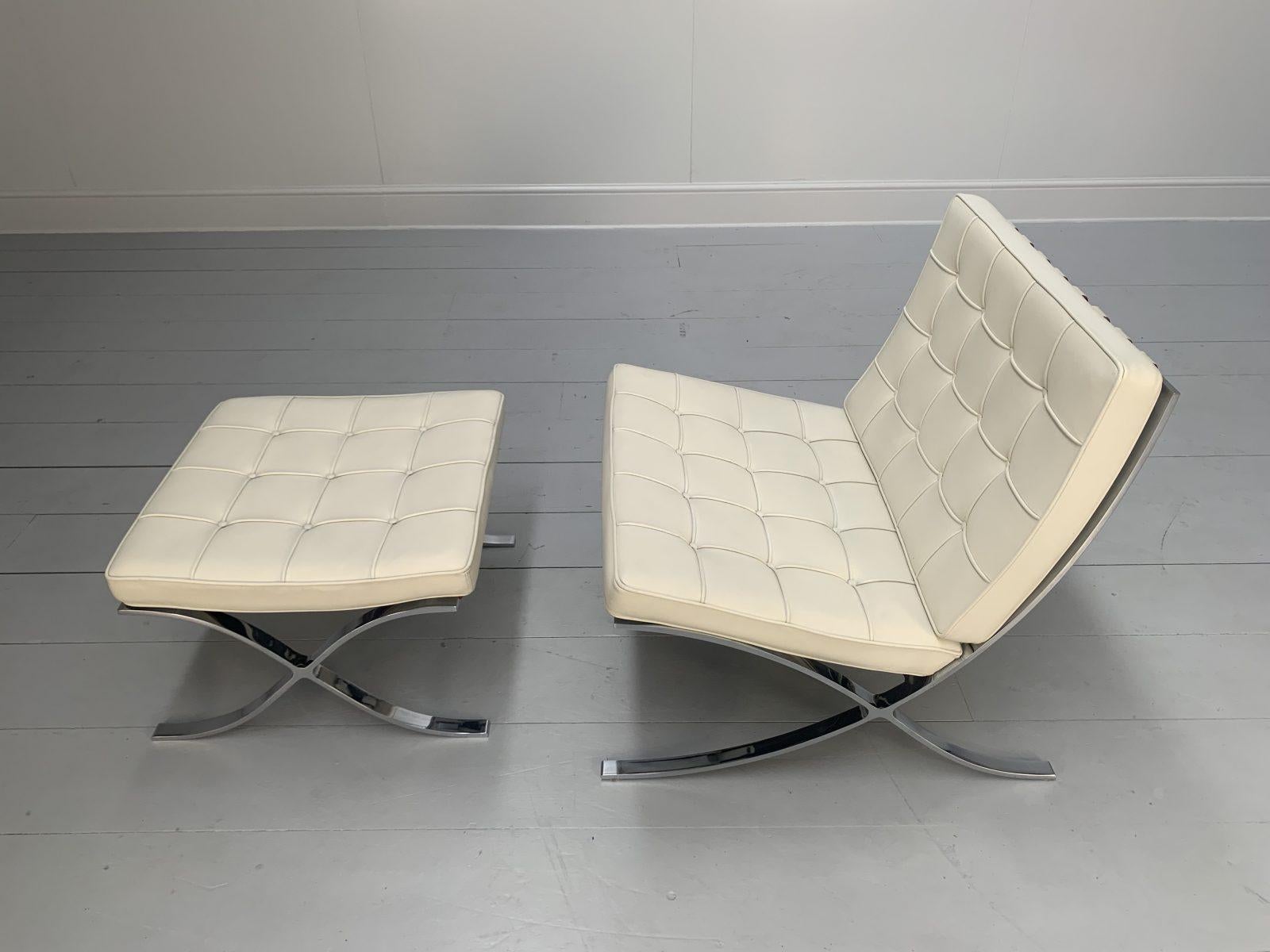 Knoll Studio “Barcelona” Lounge Chair & Ottoman” Suite in Ivory Leather 6