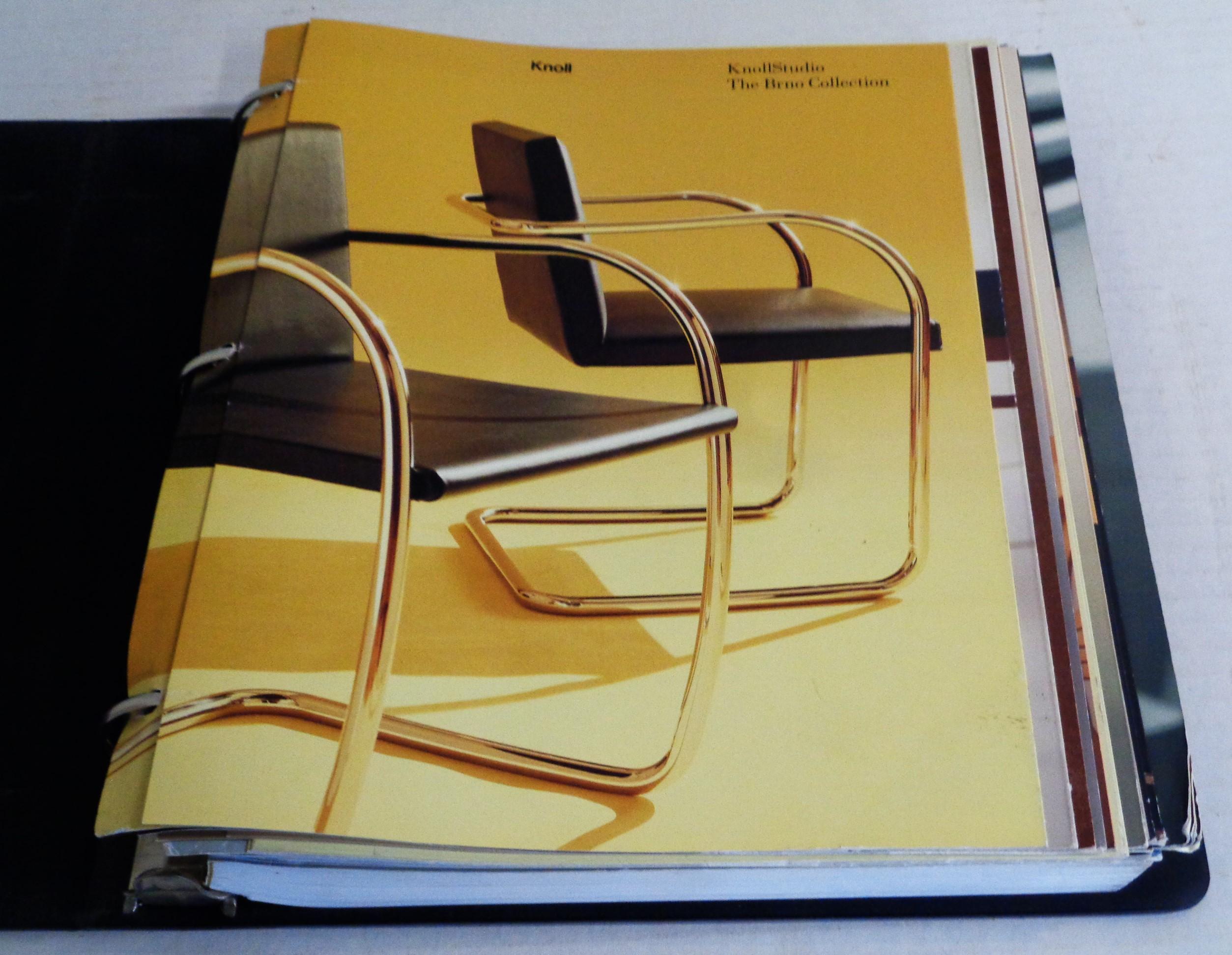 Knoll three ring binder w/ Knoll collection catalogues and the Knoll Studio price list - 306 pages showing images, diagrams, dimensions, finishes, fabrics - for the year 2000 collecton. Catalogues are colorfully illustrated in folding and accordion