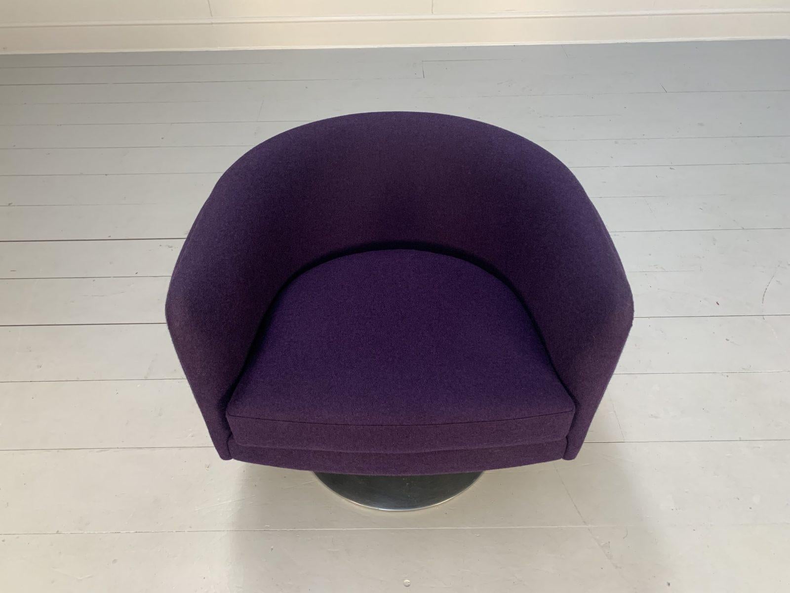 This is a rare, original “D’Urso” height-adjustable, rotating Lounge Chair, from the world renown furniture house of Knoll Studio, dressed in their sublime Knoll Wool in Deep Purple, and with a Polished Metal Base.

In a world of temporary