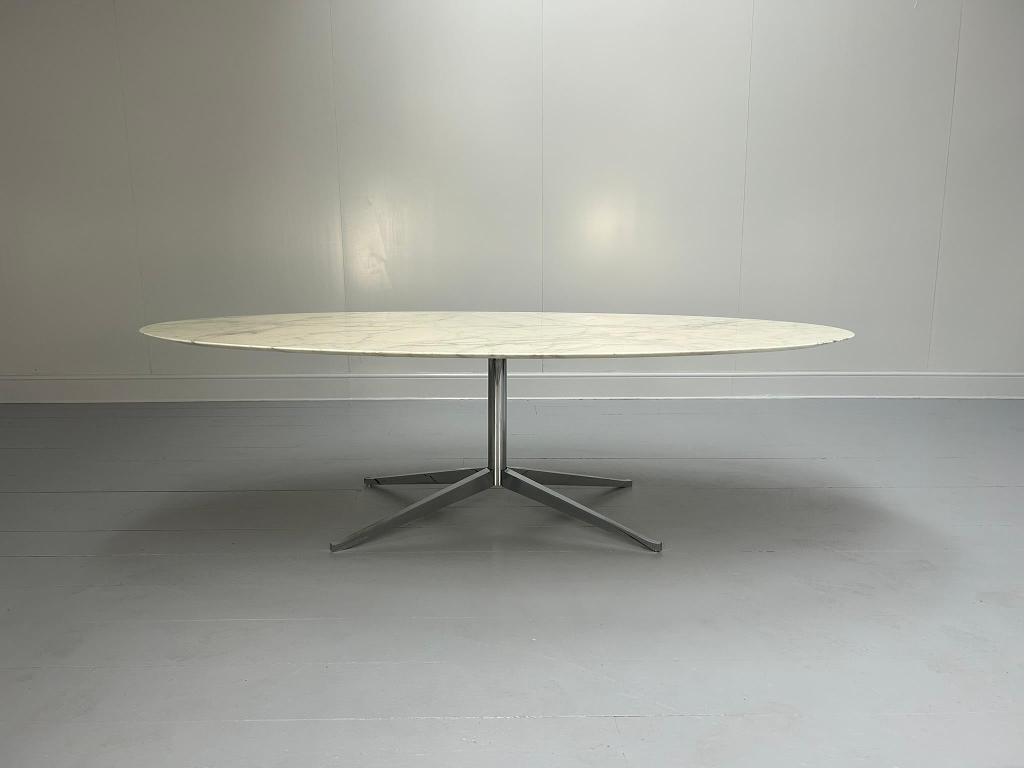 On offer on this occasion is a sublime, beautifully-presented “Florence Knoll 96” Oval Desk Dining-Table in “Carrara” Marble, manufactured by the leading Furniture manufacturer, Knoll Studio.
 
As you will no doubt be aware by your interest in this