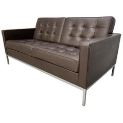 Knoll Studio “Florence Knoll” Settee Sofa in “Sabrina” Mahogany Brown Leather