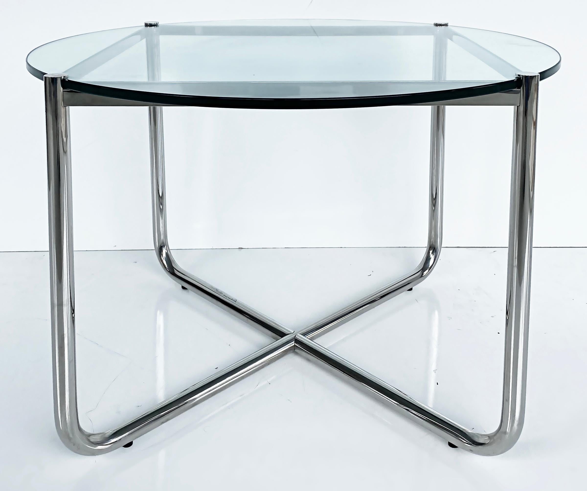 American Knoll Studio Mies Van De Rohe MR Side Tables in Stainless with Glass Tops, Pair