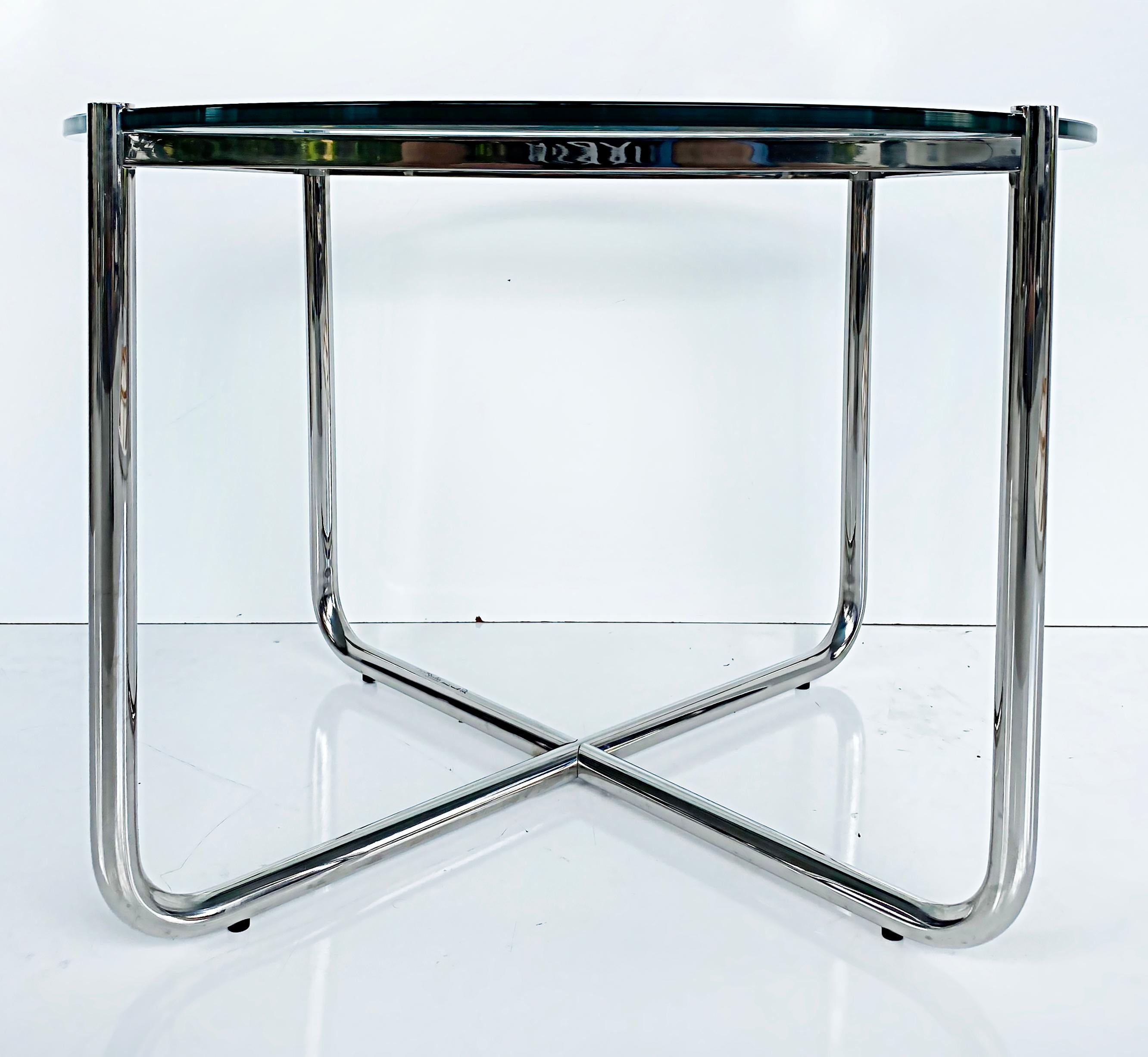 Knoll Studio Mies Van De Rohe MR Side Tables in Stainless with Glass Tops, Pair In Good Condition In Miami, FL