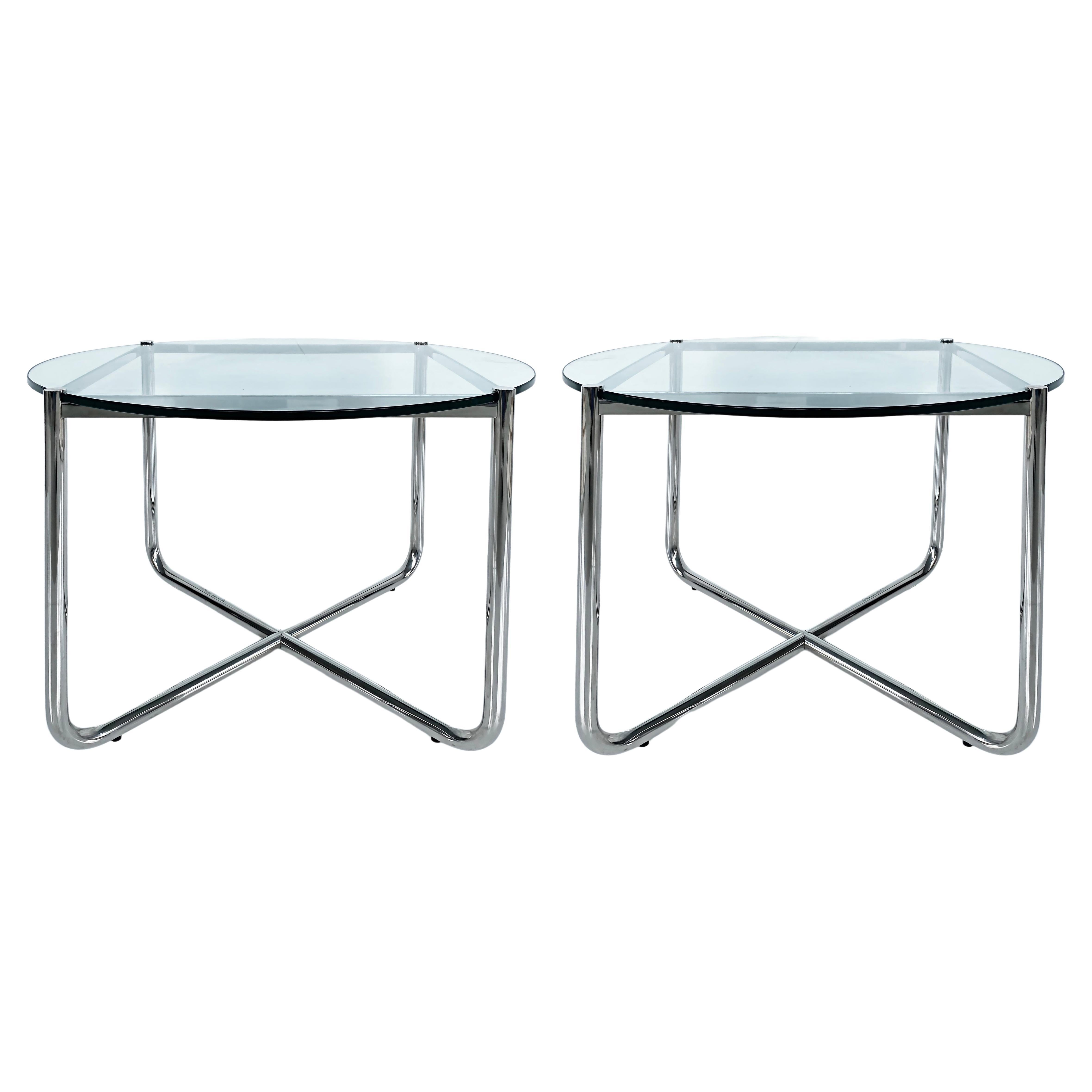 Knoll Studio Mies Van De Rohe MR Side Tables in Stainless with Glass Tops, Pair