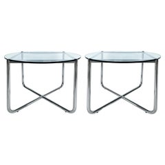 Knoll Studio Mies Van De Rohe MR Side Tables in Stainless with Glass Tops, Pair