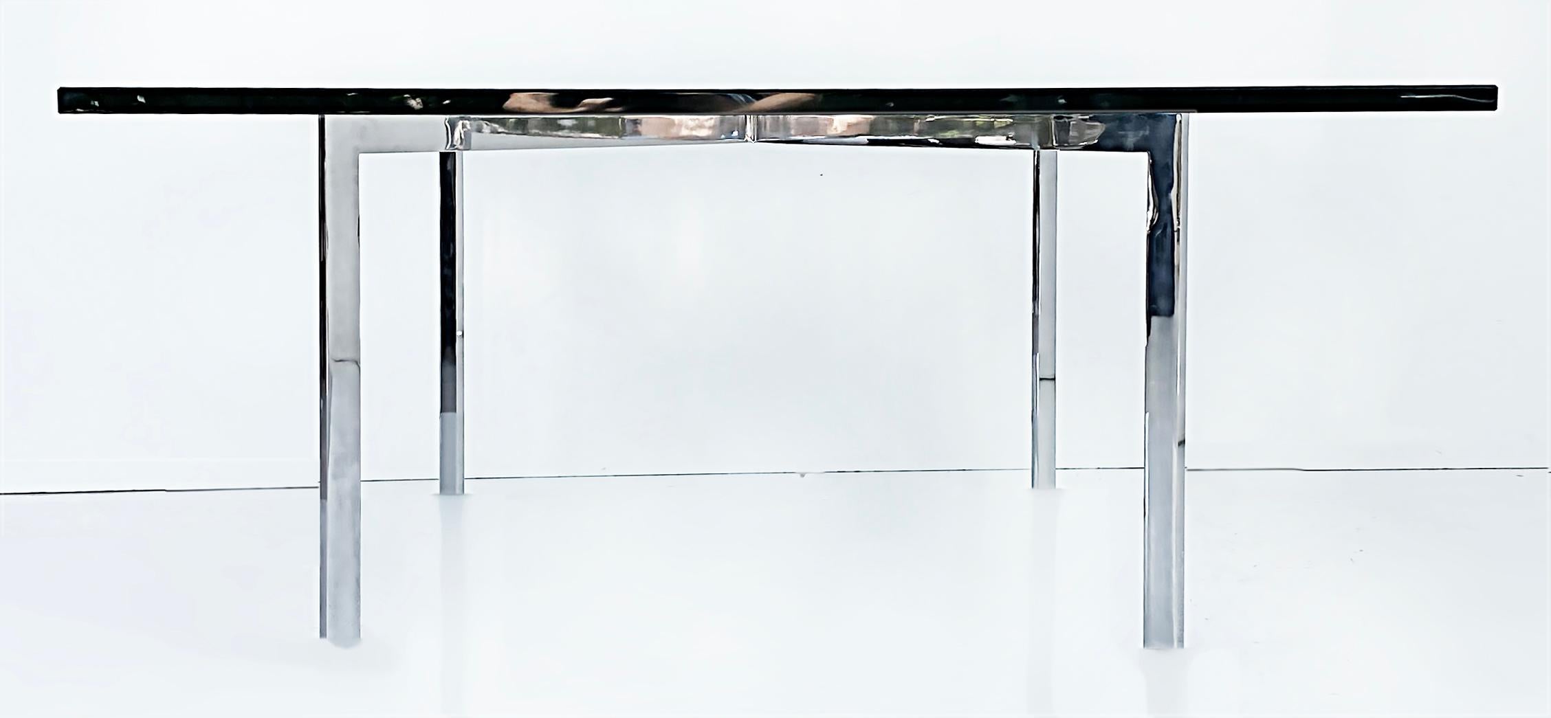 Knoll Studio Mies Van der Rohe Barcelona coffee table with glass top

Offered for sale is a Knoll Studio Mies Van der Rohe Barcelona coffee table with a substantial glass top. The frame is signed within the leg as shown. The top has a minor ding