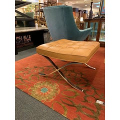 Knoll Studio Volo Tan Leather Barcelona Chair and Ottoman