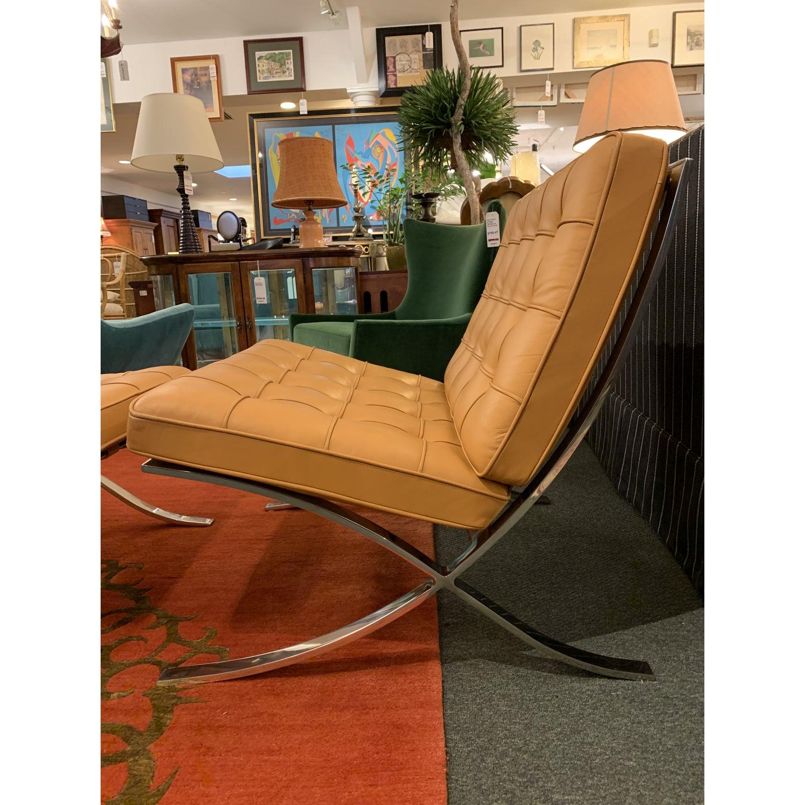 North American Knoll Studio Volo Tan Leather Barcelona Chair and Ottoman For Sale