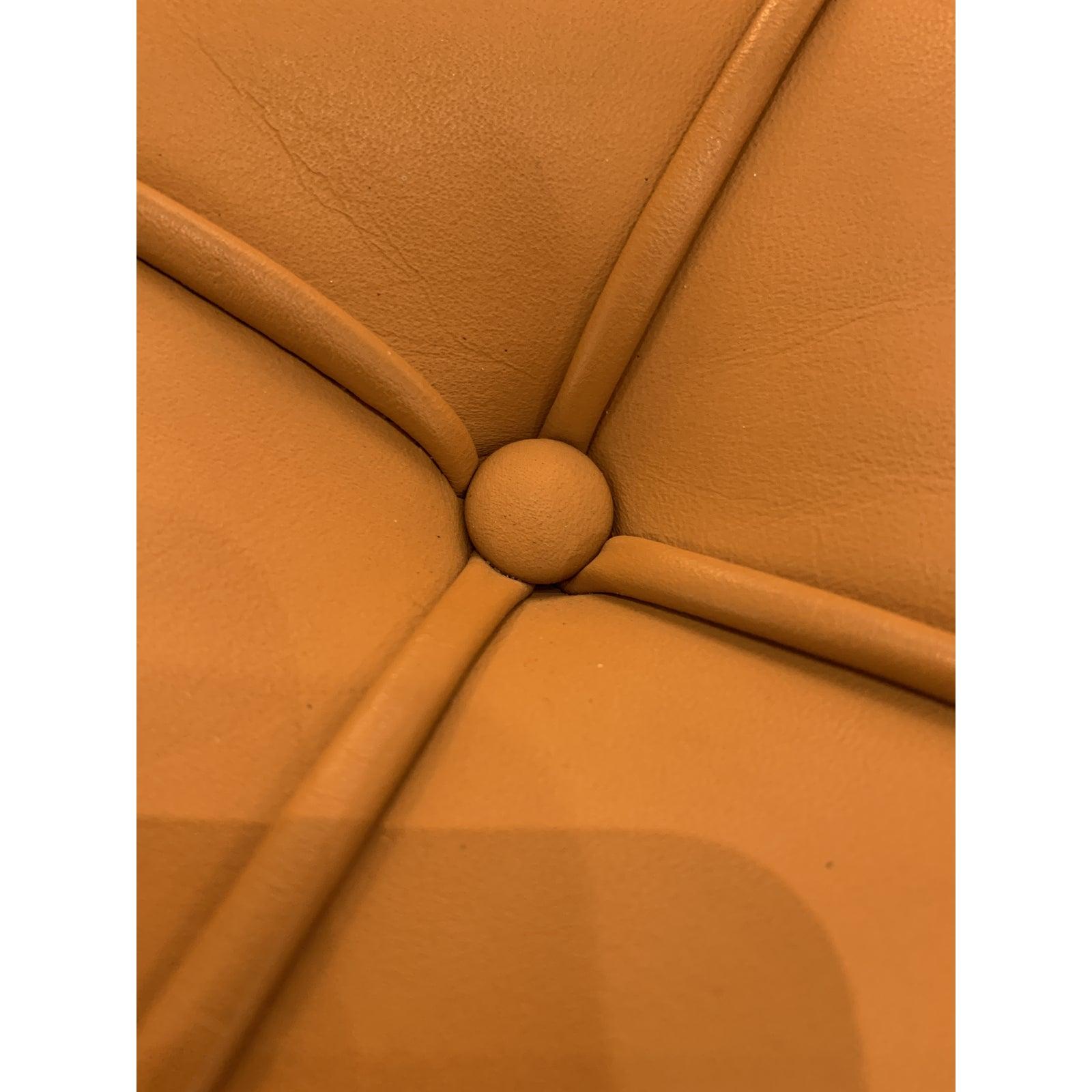 Knoll Studio Volo Tan Leather Barcelona Chair and Ottoman In Good Condition For Sale In San Francisco, CA