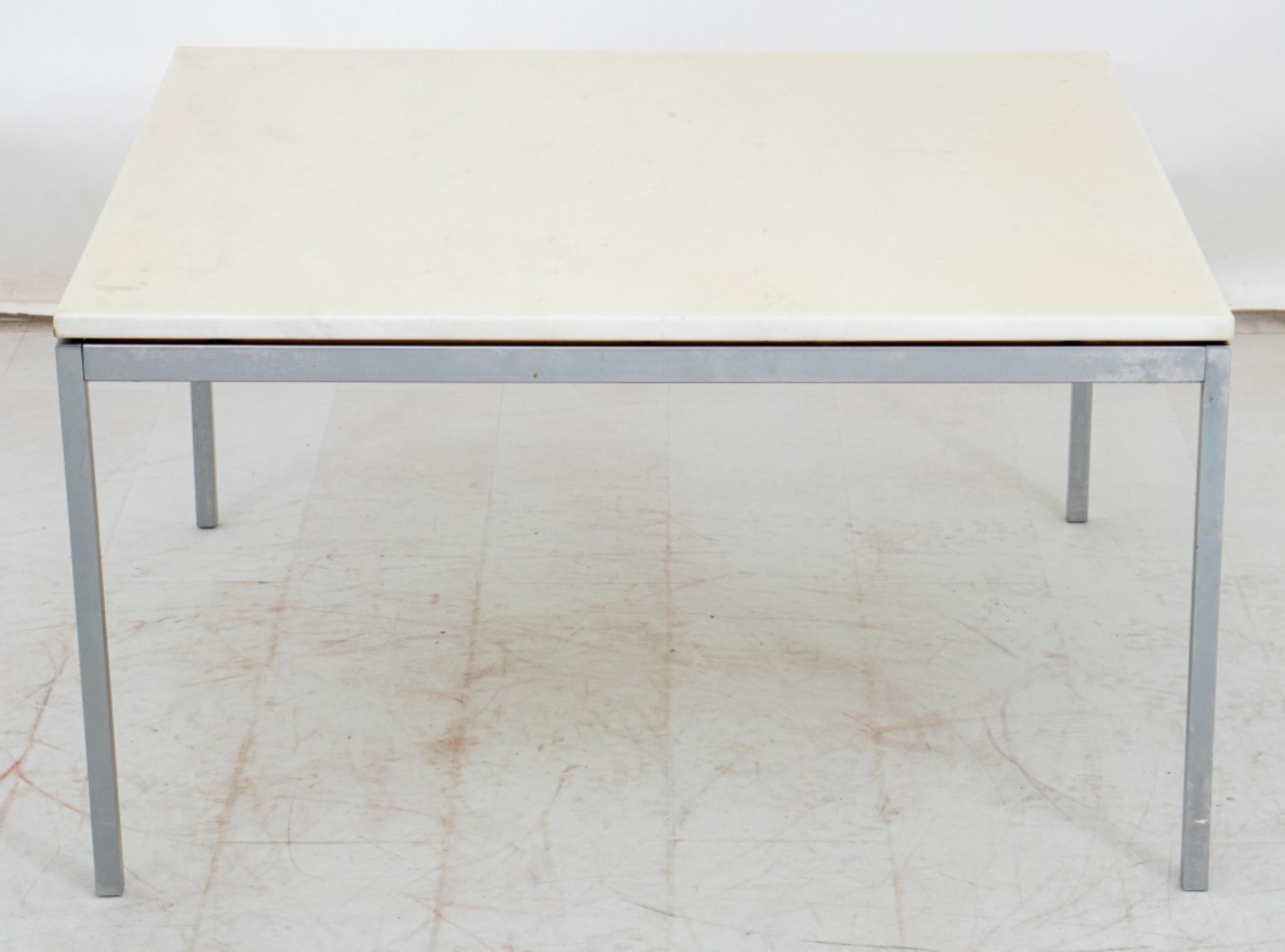 American Knoll Style Chrome and Faux Marble Coffee Table For Sale