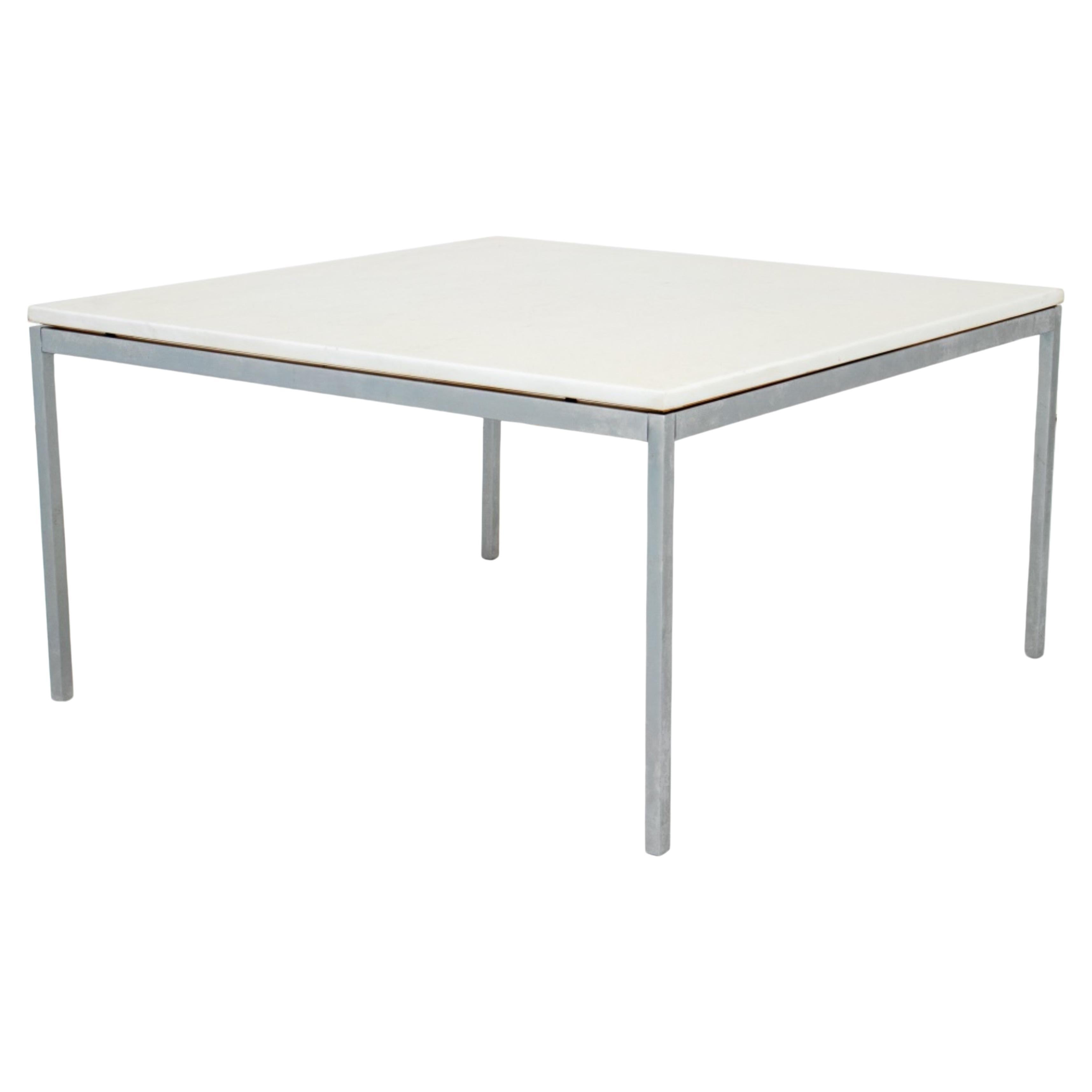 Knoll Style Chrome and Faux Marble Coffee Table For Sale