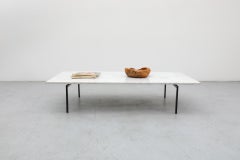 Knoll Style Marble Topped Mid-Century Coffee Table with Black Metal Legs