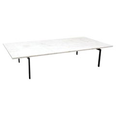 Knoll Style Marble Topped Mid-Century Coffee Table with Black Metal Legs
