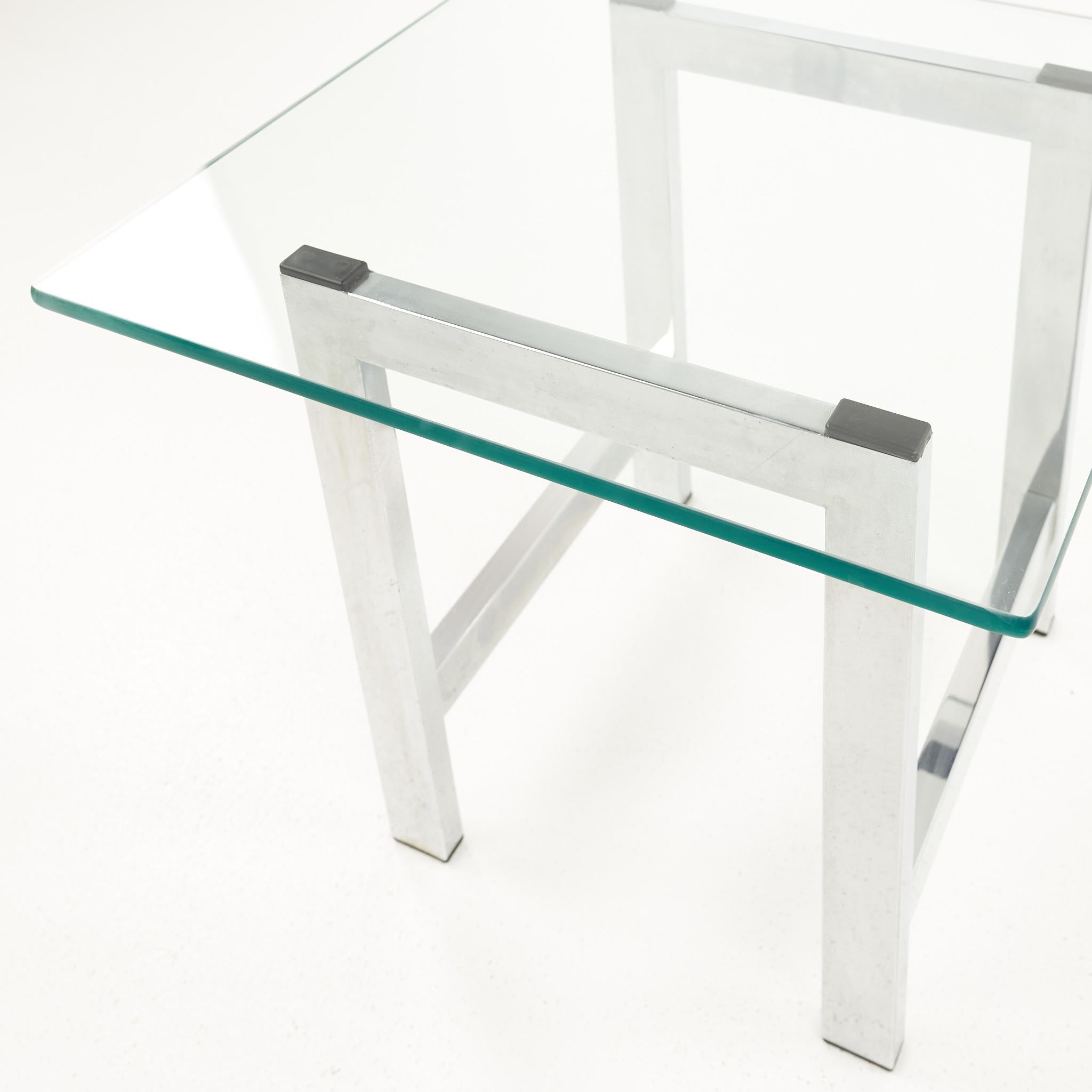 Knoll Style Mid Century Chrome and Glass Side Table For Sale 1