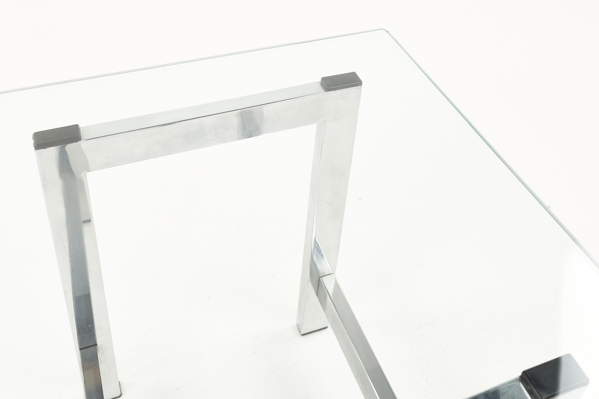 Knoll Style Mid Century Chrome and Glass Side Table For Sale 2
