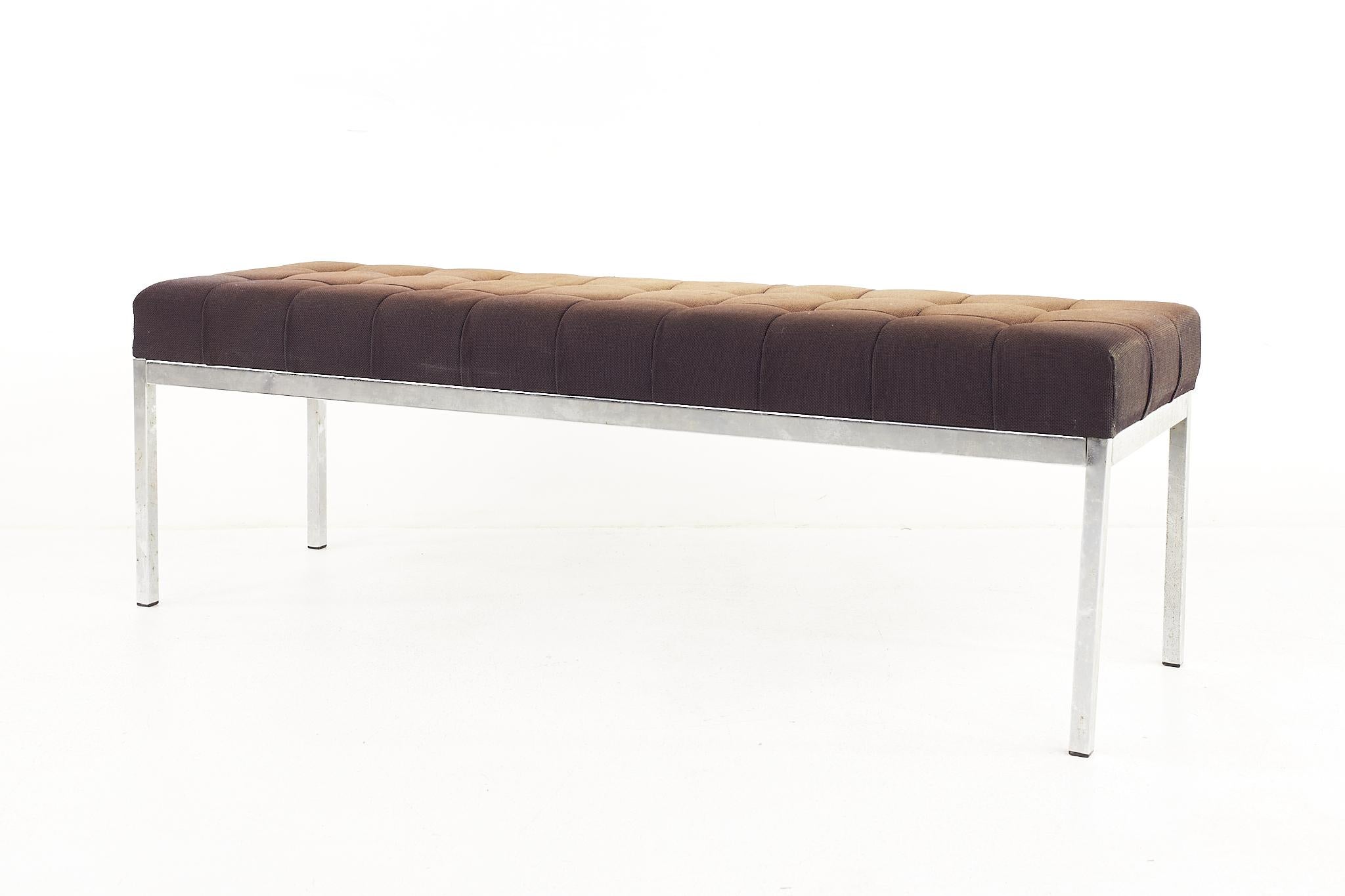 Late 20th Century Knoll Style Mid Century Chrome Upholstered Bench For Sale