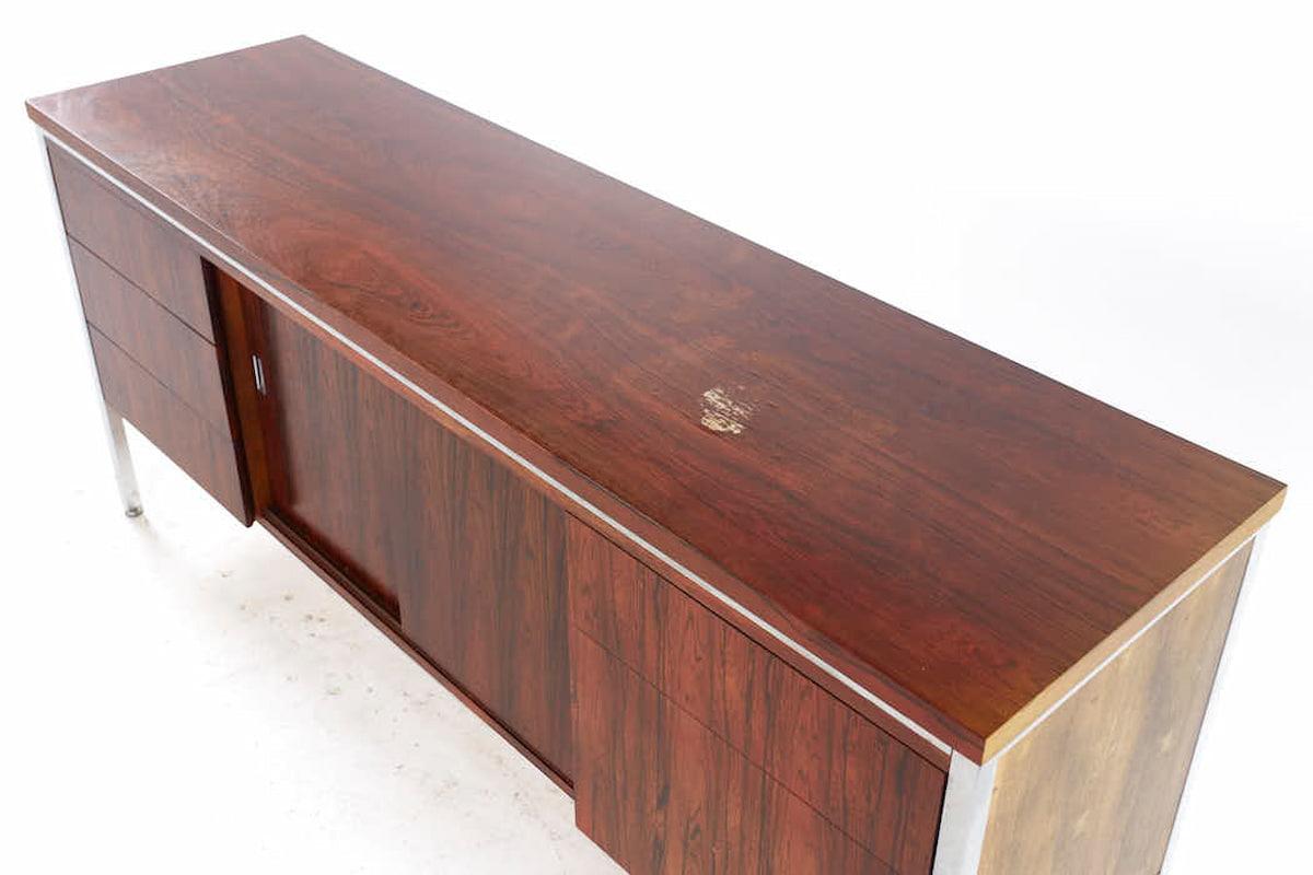 Chrome Knoll Style Mid Century Rosewood Credenza For Sale