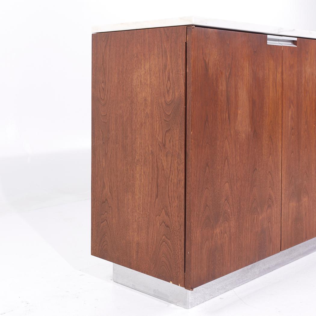 American Knoll Style Mid Century Walnut and Carrara Marble Top Credenza For Sale