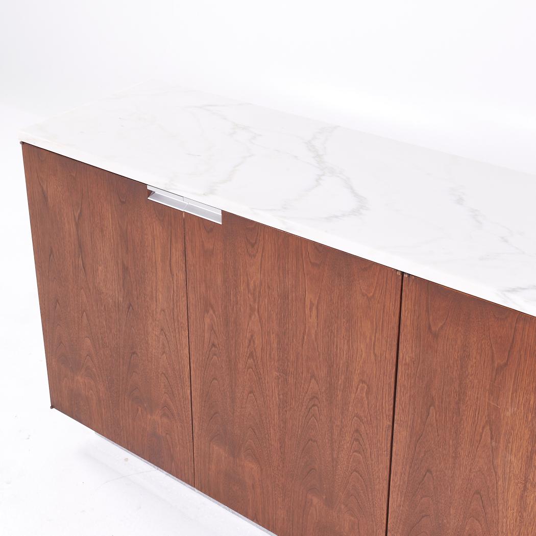 Late 20th Century Knoll Style Mid Century Walnut and Carrara Marble Top Credenza For Sale