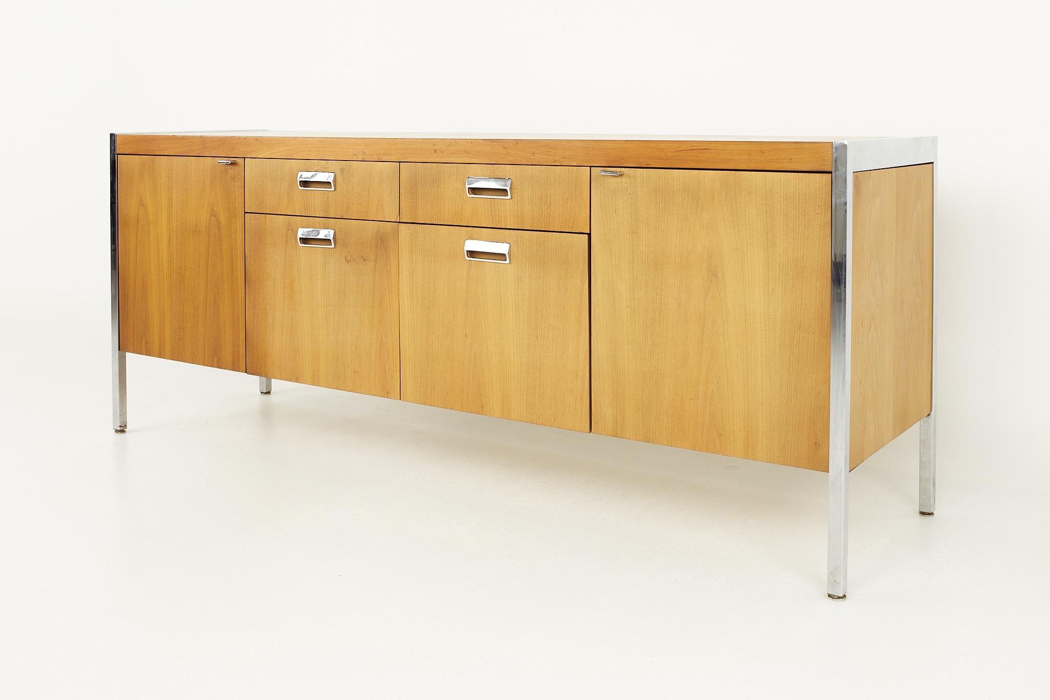 Mid-Century Modern Knoll Style Mid Century Walnut and Chrome Office Sideboard Credenza