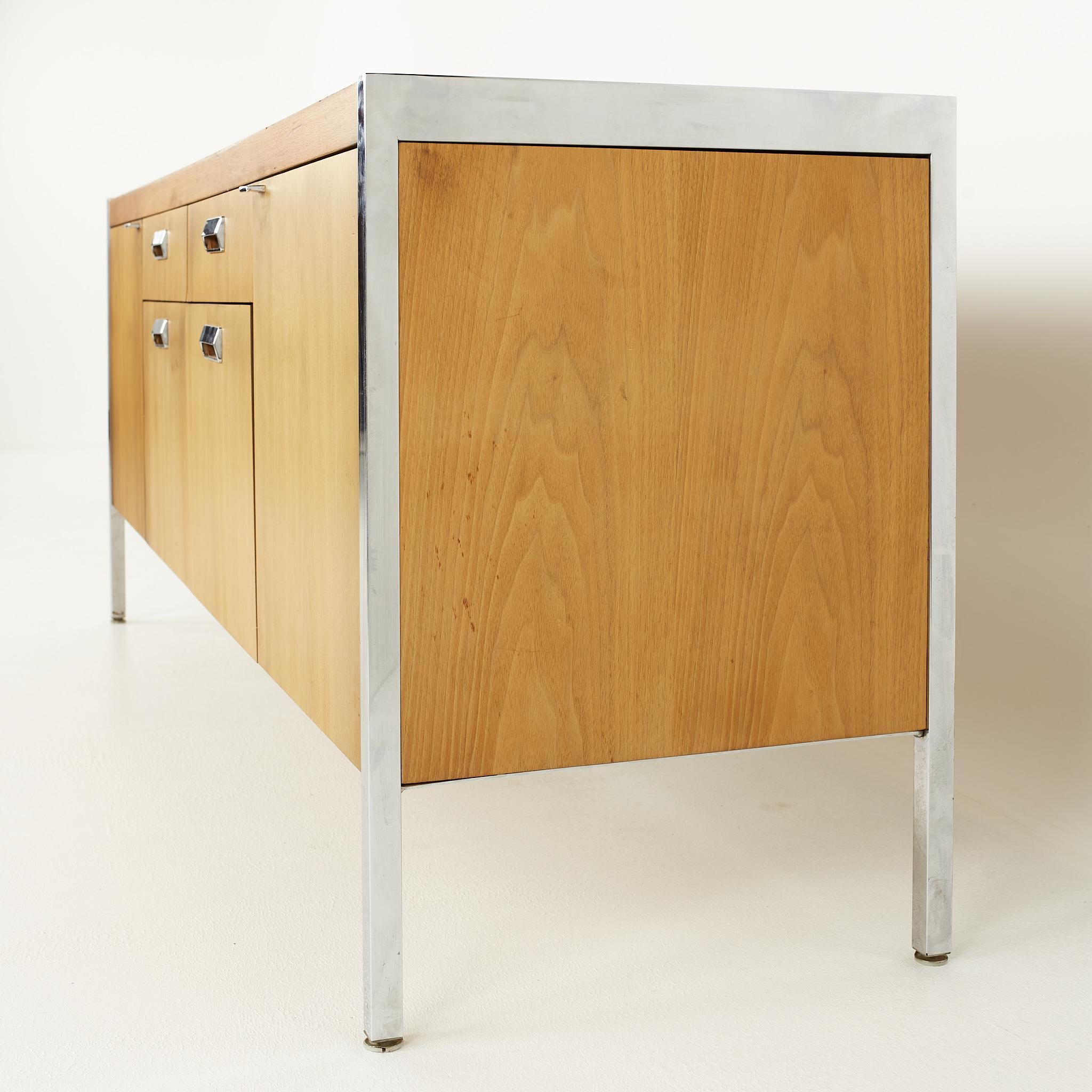 Knoll Style Mid Century Walnut and Chrome Office Sideboard Credenza In Good Condition In Franklin Park, IL