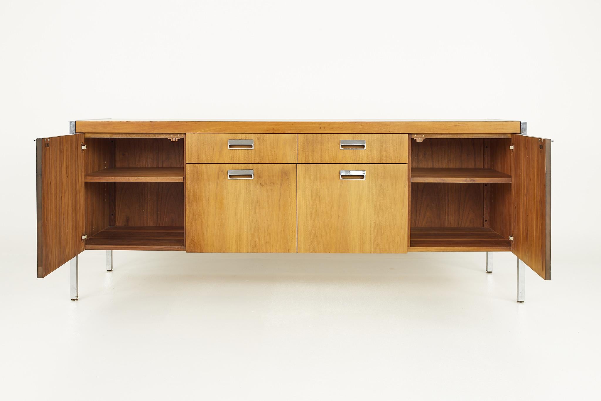Knoll Style Mid Century Walnut and Chrome Office Sideboard Credenza 2