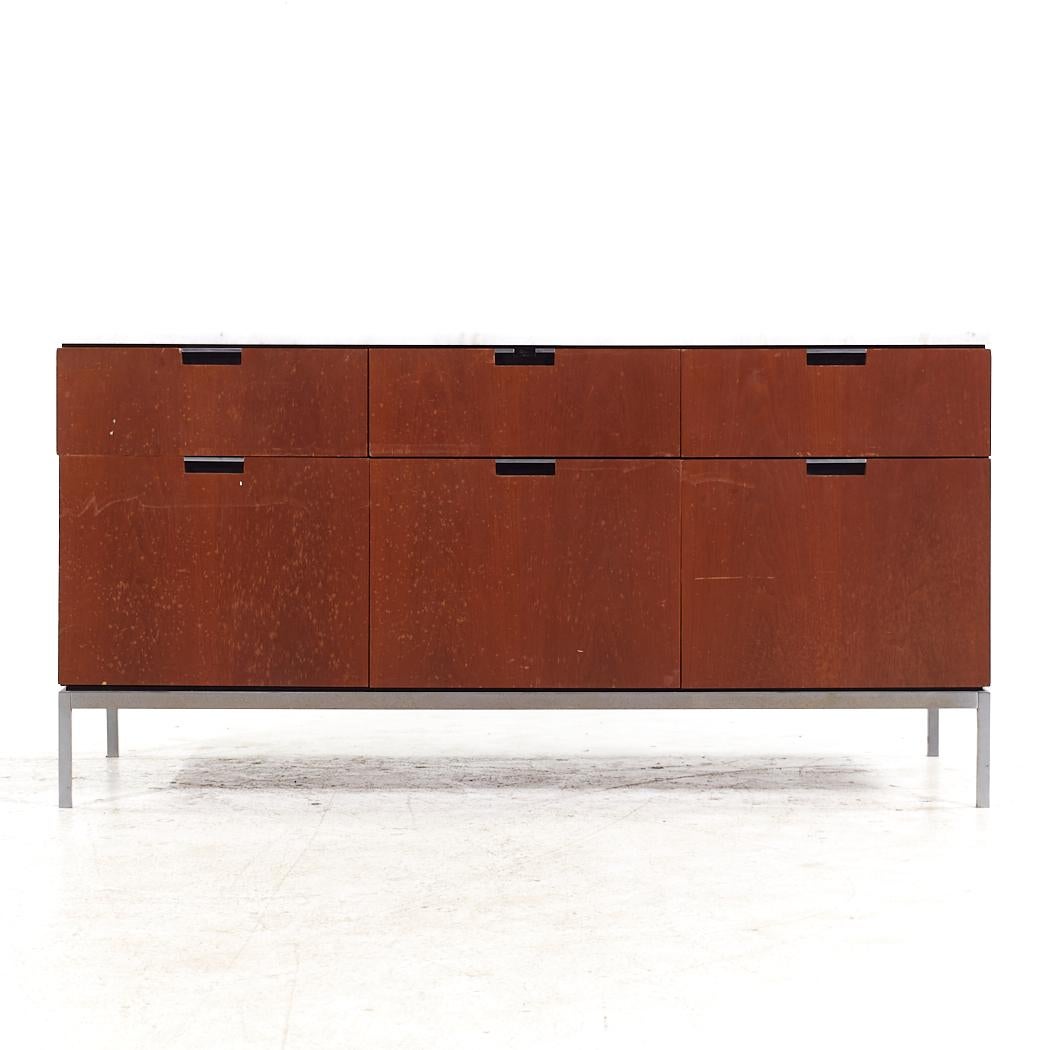 Knoll Style Mid Century Walnut and Marble Top File Credenza

This credenza measures: 55 wide x 22.75 deep x 28 inches high

All pieces of furniture can be had in what we call restored vintage condition. That means the piece is restored upon purchase