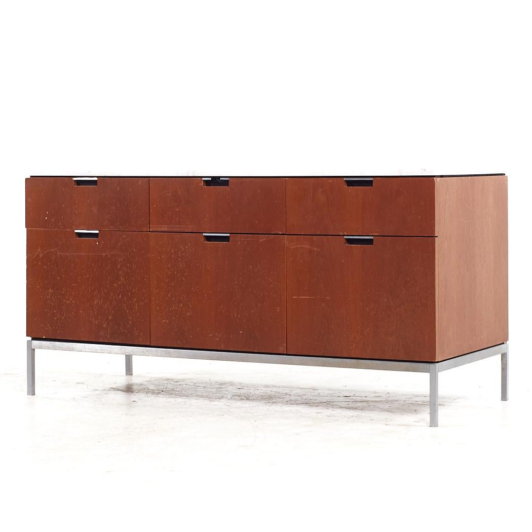 Mid-Century Modern Knoll Style Mid Century Walnut and Marble Top File Credenza For Sale