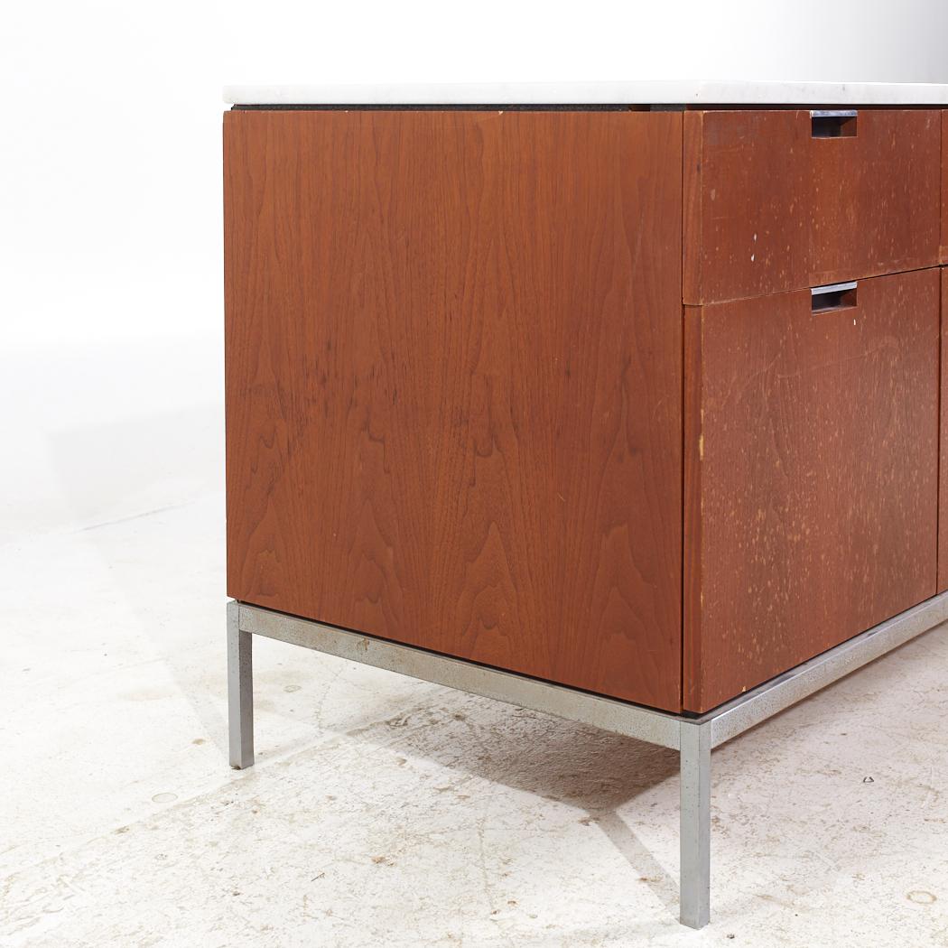 American Knoll Style Mid Century Walnut and Marble Top File Credenza For Sale