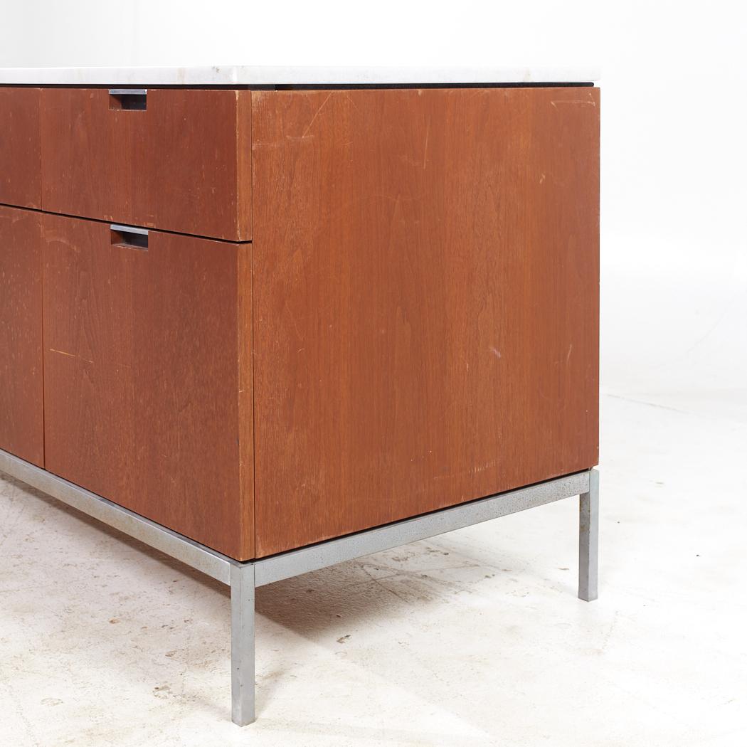 Knoll Style Mid Century Walnut and Marble Top File Credenza In Good Condition For Sale In Countryside, IL