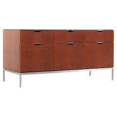Retro Knoll Style Mid Century Walnut and Marble Top File Credenza