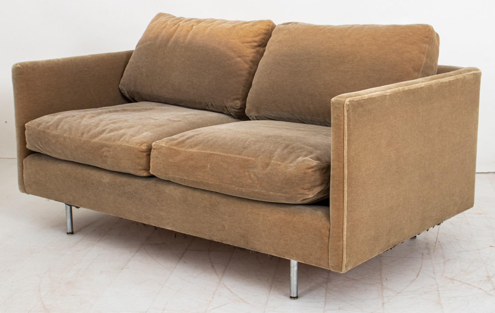 20th Century Knoll Style Sage Green Velvet Upholstered Sofa For Sale