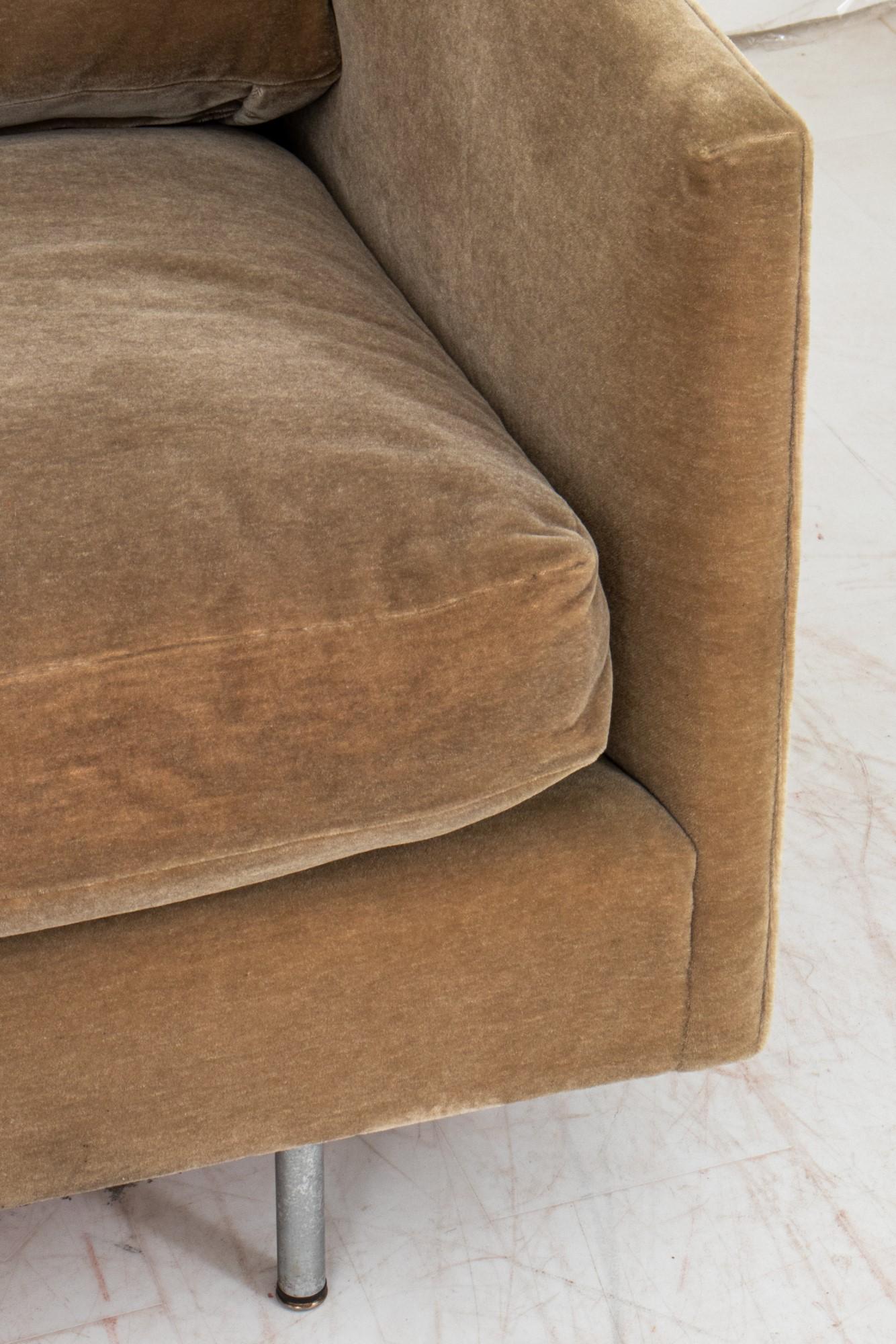 Knoll Style Sage Green Velvet Upholstered Sofa For Sale 1