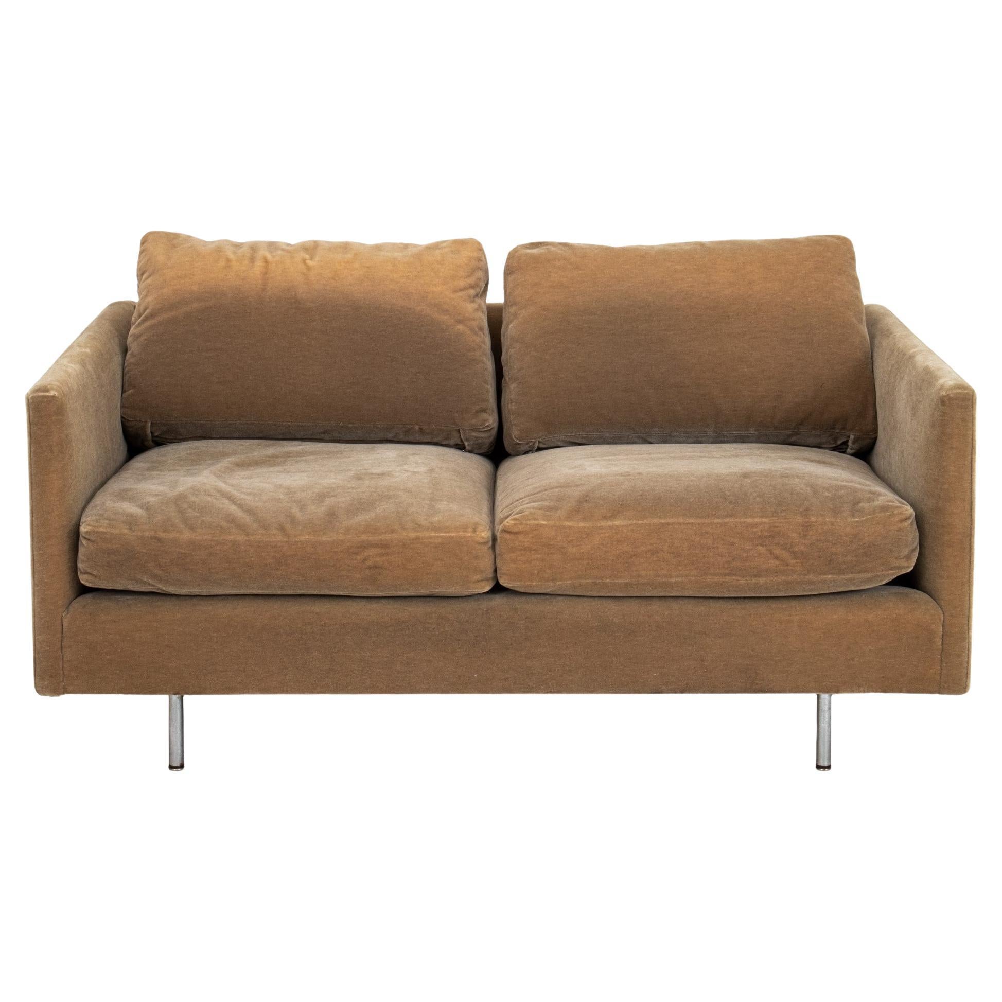 Knoll Style Sage Green Velvet Upholstered Sofa For Sale