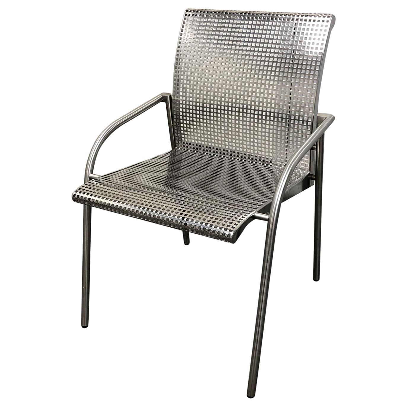 Knoll Style Stainless Steel Armchair For Sale