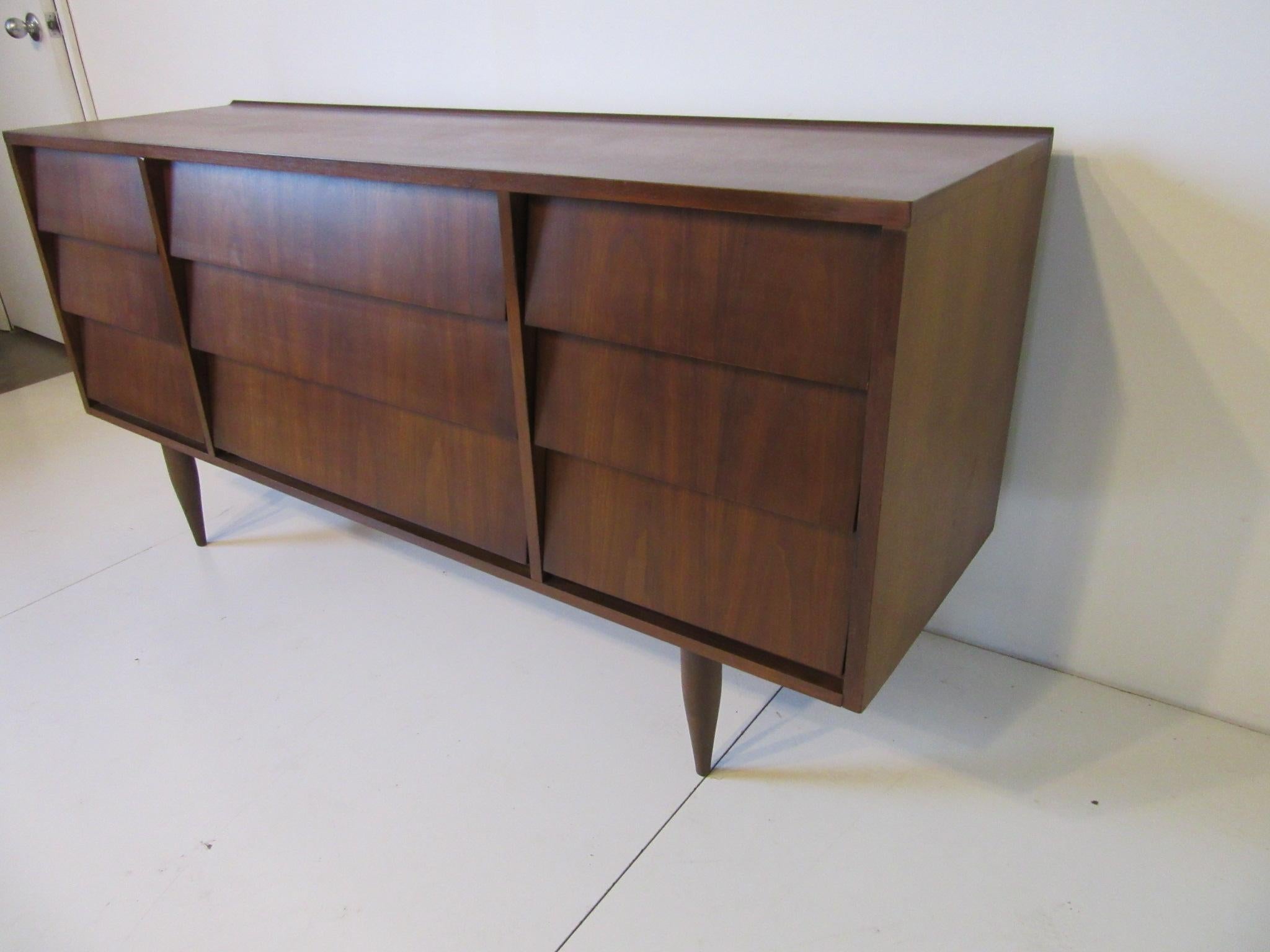 American Knoll Styled Walnut Long Dresser or Chest