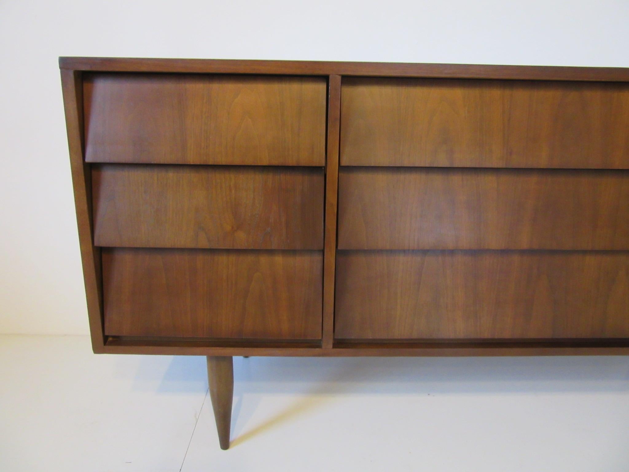 Knoll Styled Walnut Long Dresser or Chest 1