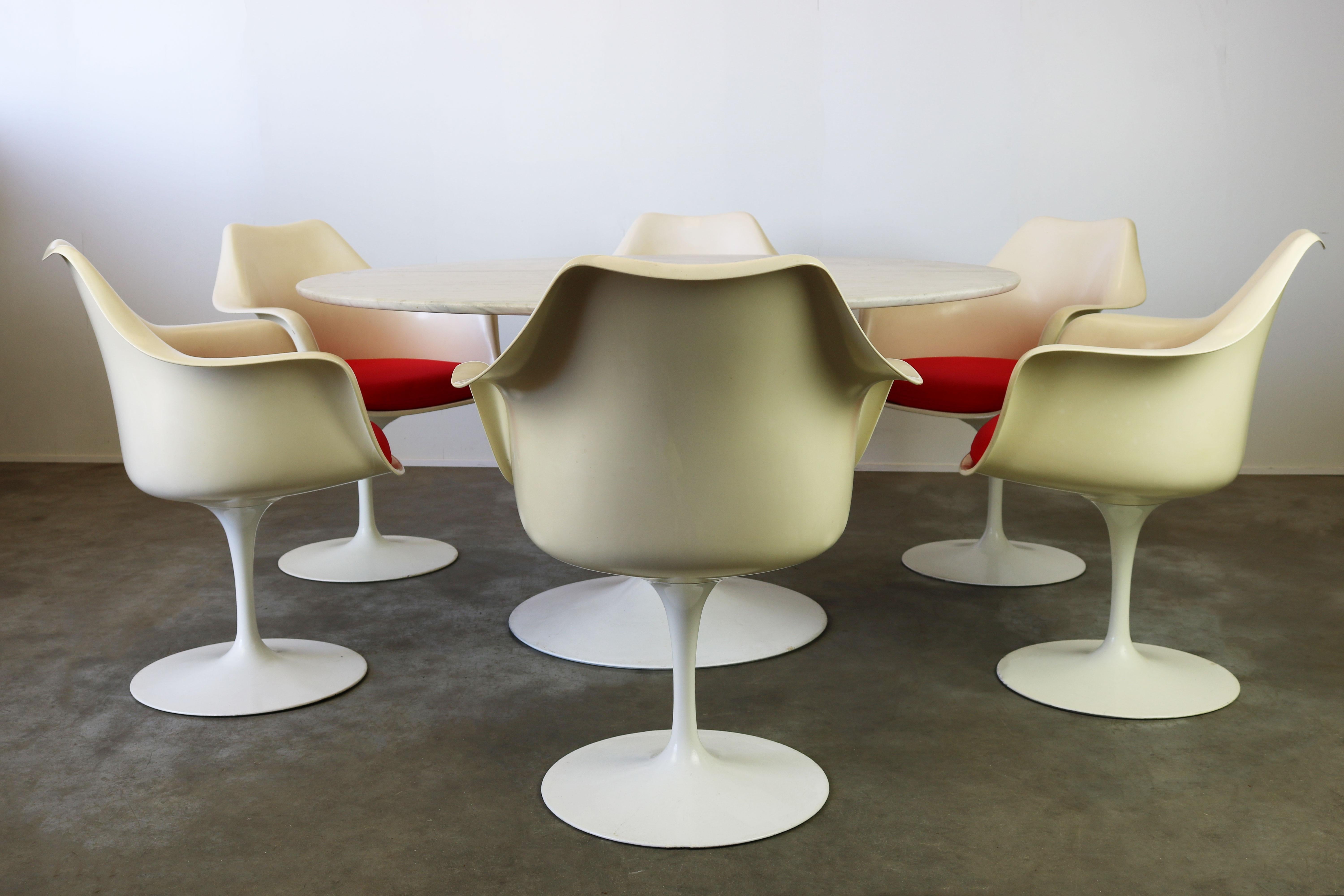 Knoll Tulip Dining Set by Eero Saarinen 1960s Large Marble Table Armchairs For Sale 6