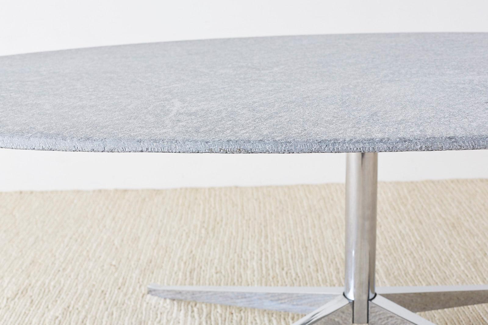 Hand-Crafted Knoll Unpolished Granite Oval Dining Table