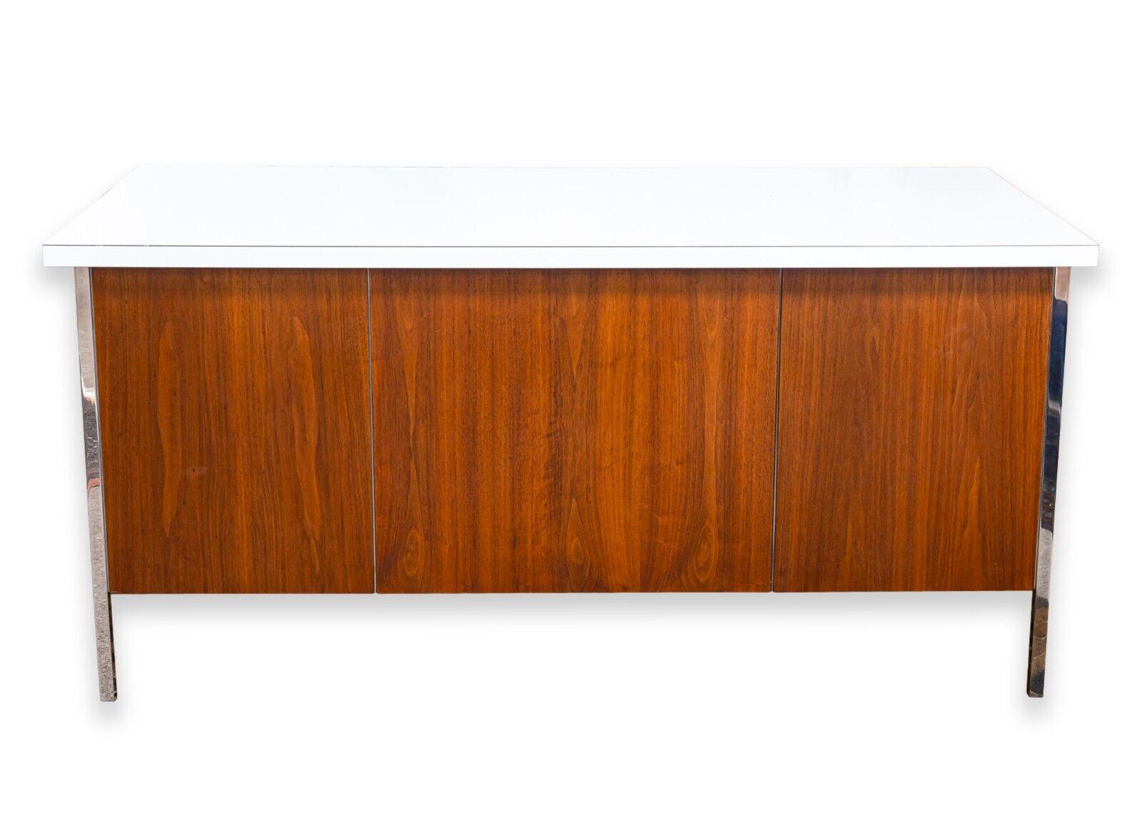 Mid-Century Modern Knoll Walnut Mid Century Modern Double Pedestal Desk with White Laminate Top For Sale