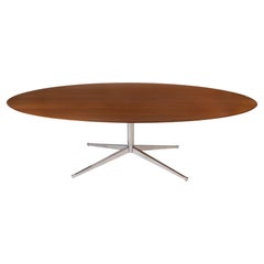 Knoll Walnut Oval Dining Table with Chrome-Plated Steel Base