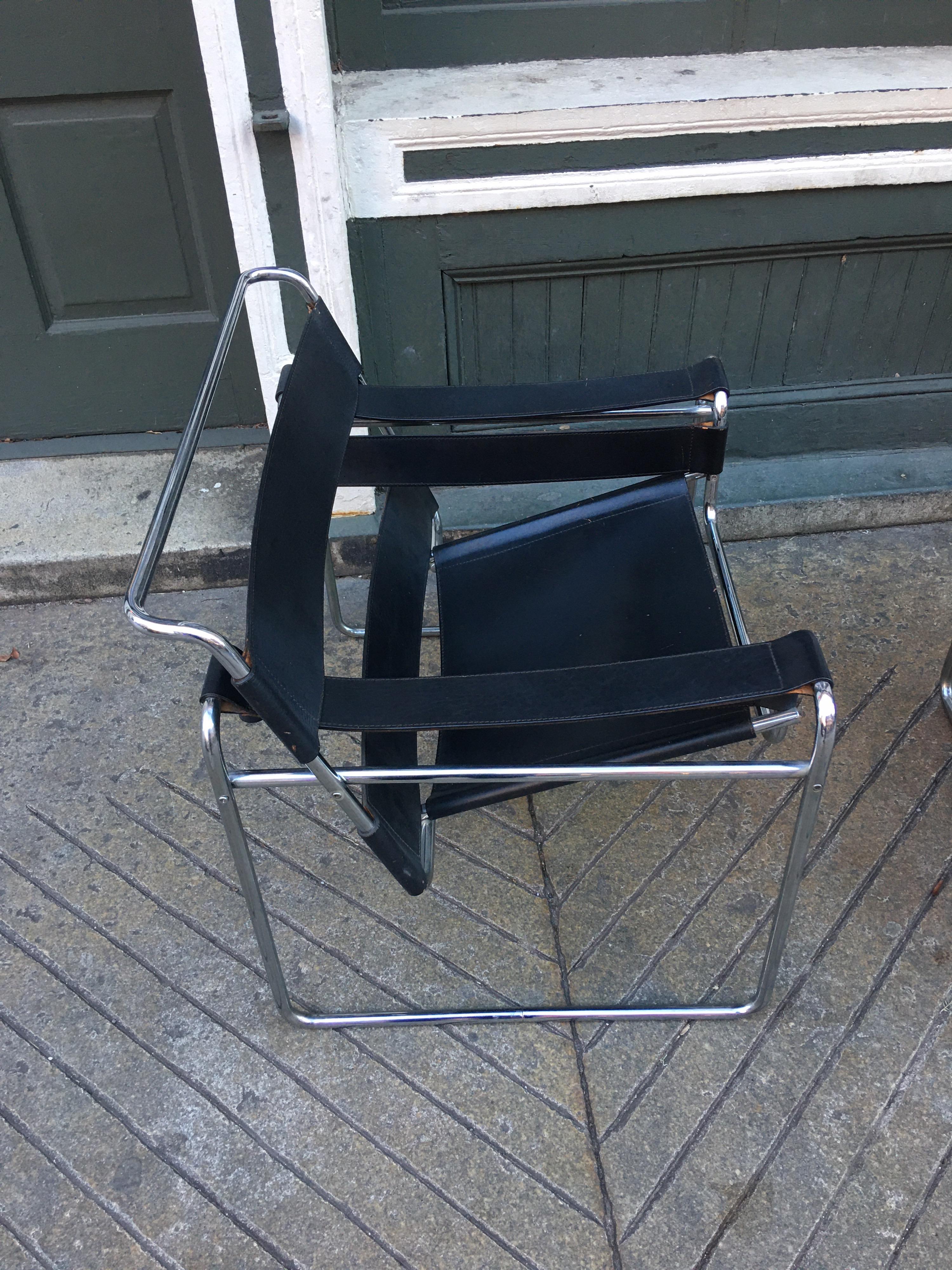 Late 20th Century Knoll Wassily Chair by Marcel Breuer in Black Leather