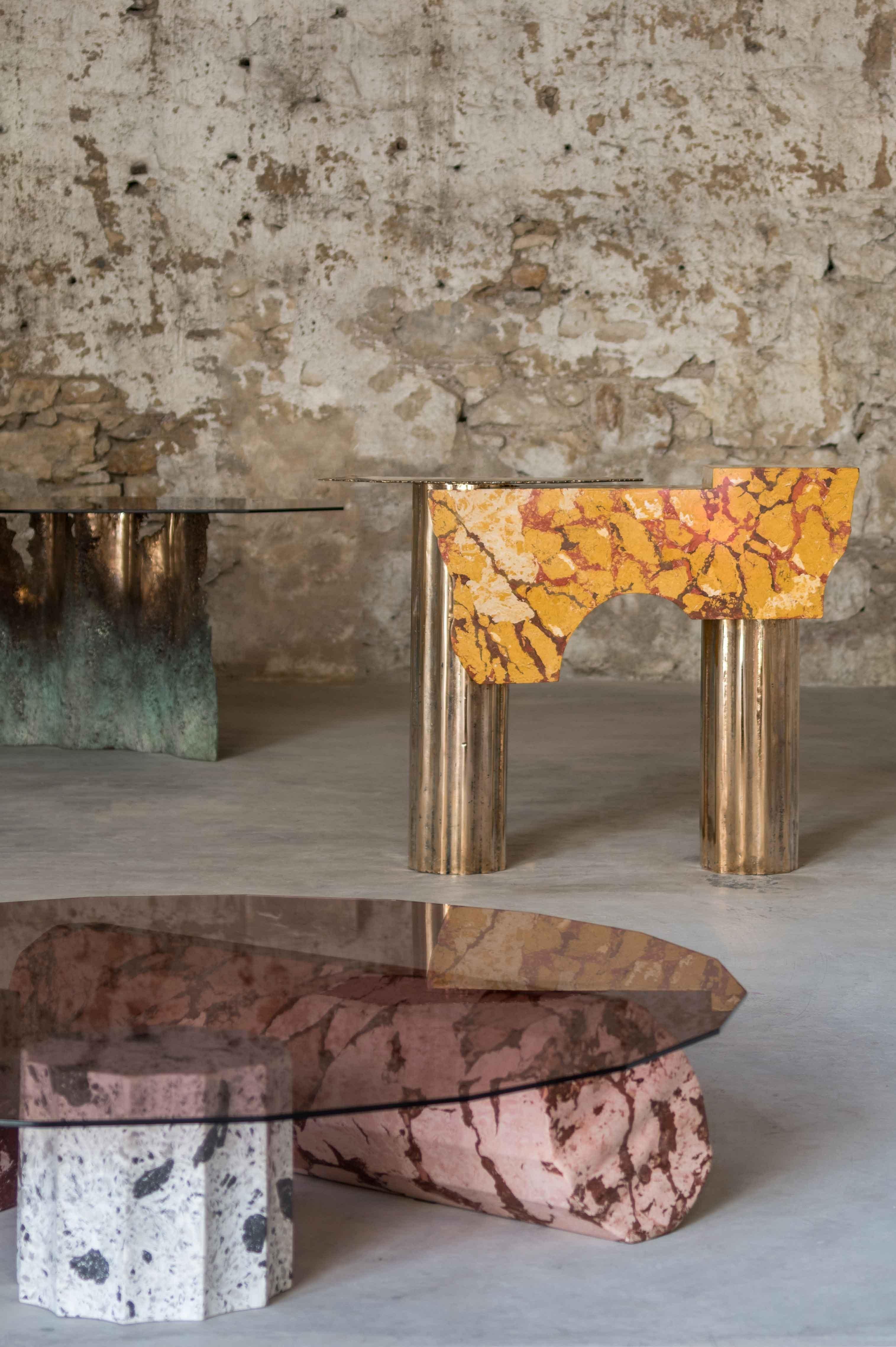 Contemporary Knossos Console in Casted Bronze and Marmo di Rima For Sale
