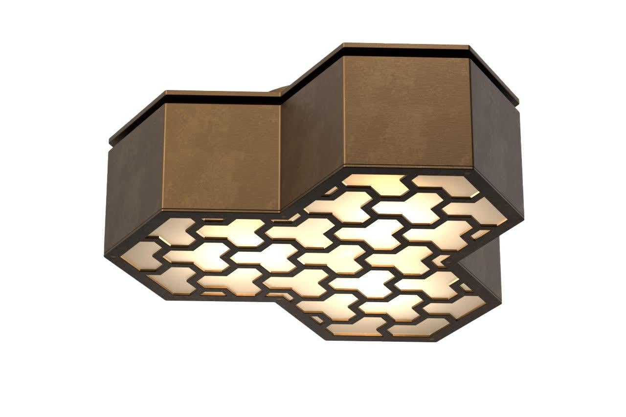 American Knossos Light by David Duncan, Custom Flush Mount Unit with Brass Frame For Sale