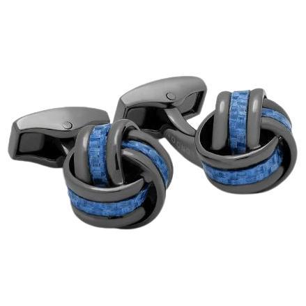 Knot Cufflinks with Blue Alutex For Sale