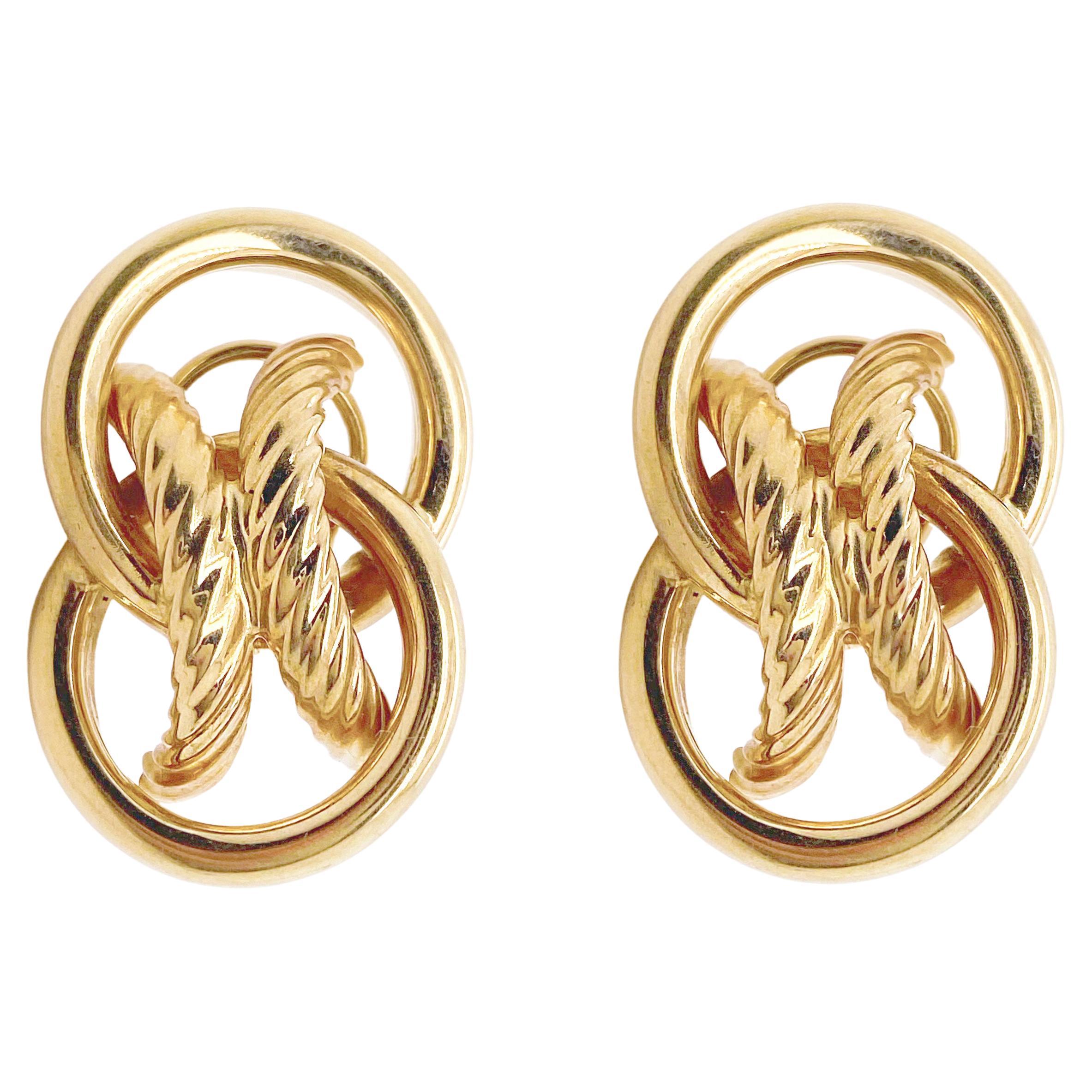 Knot Dangle Earrings, Yellow Gold, 1 Inch Long, Omega Back Earrings, 6.