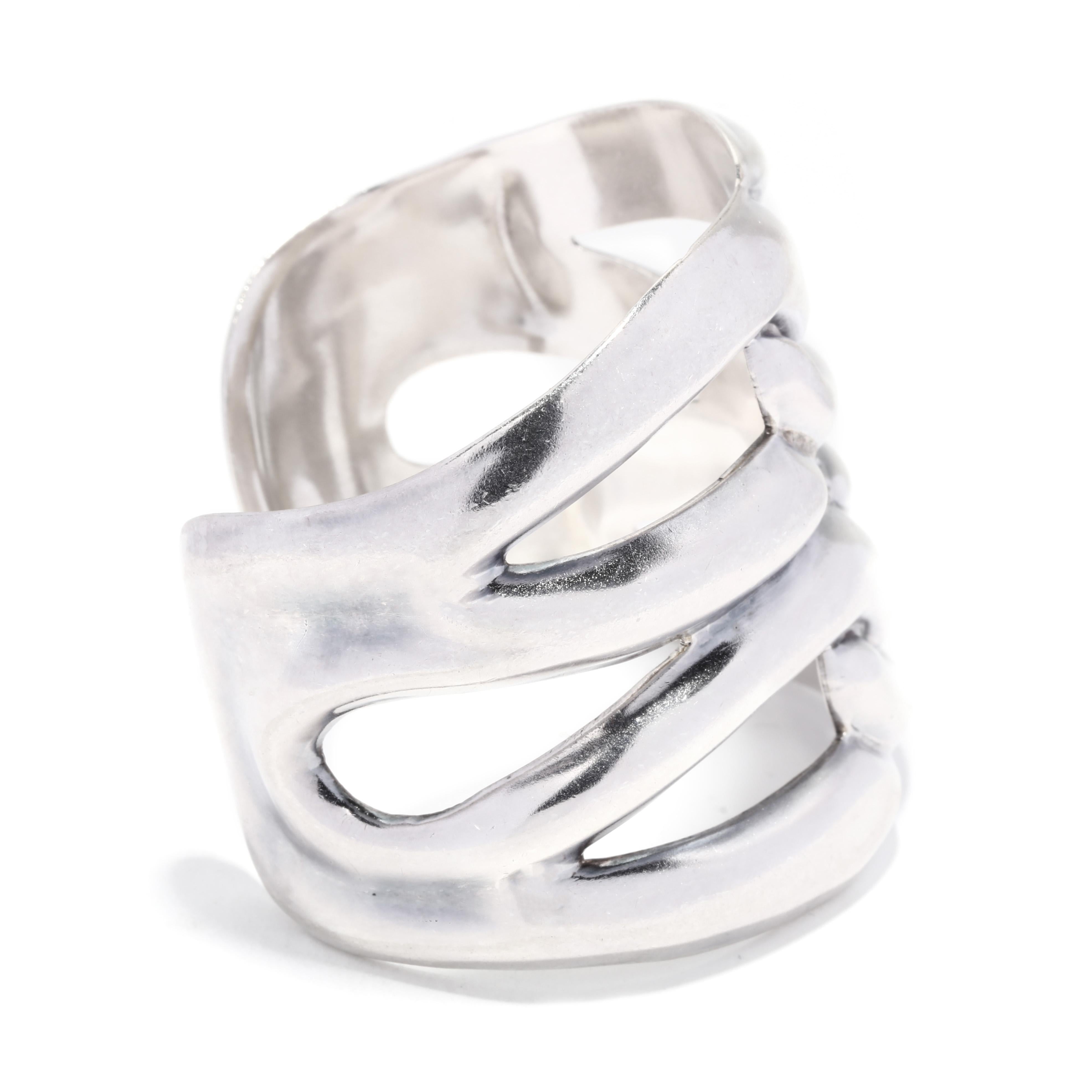 This handmade sterling silver cuff bracelet is the perfect way to add style and sophistication to any ensemble. Crafted by skilled artisans in Mexico, this elegant cuff boasts a unique knot design and measures 6.25 inches in length. The wide silver